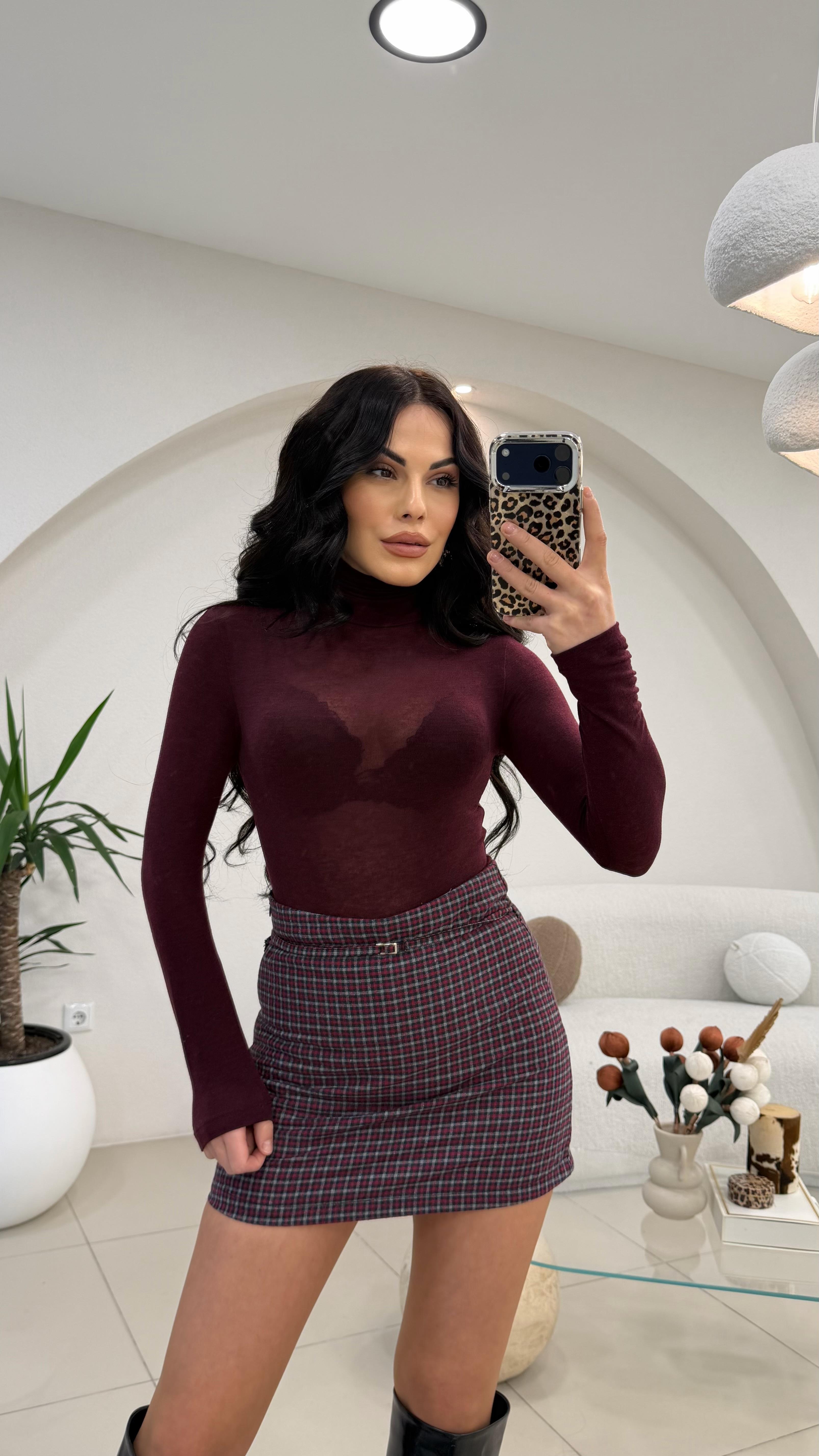 BALIKÇI YAKA TRANSPARAN BLUZ BORDO 