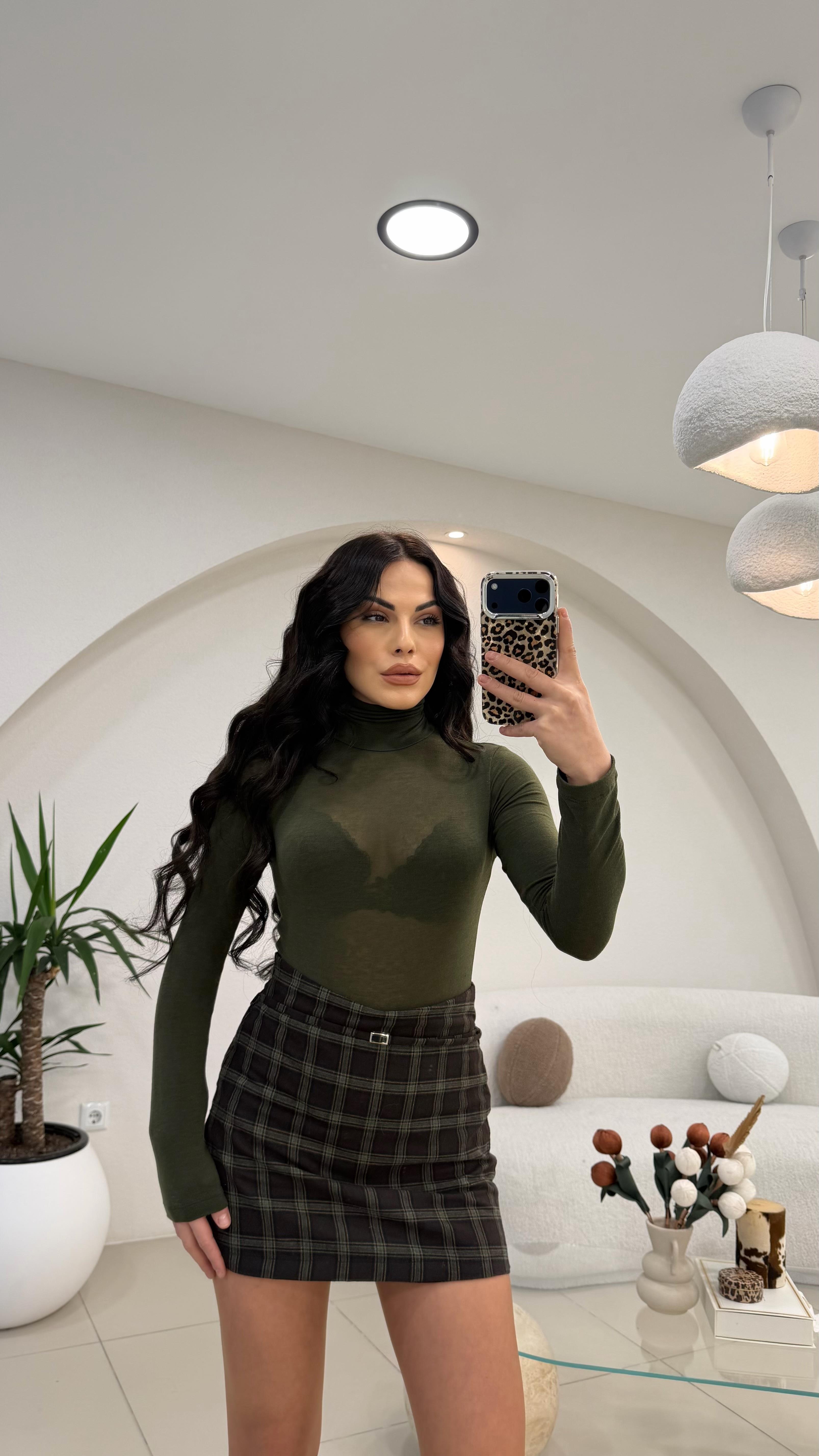 BALIKÇI YAKA TRANSPARAN BLUZ YEŞİL 