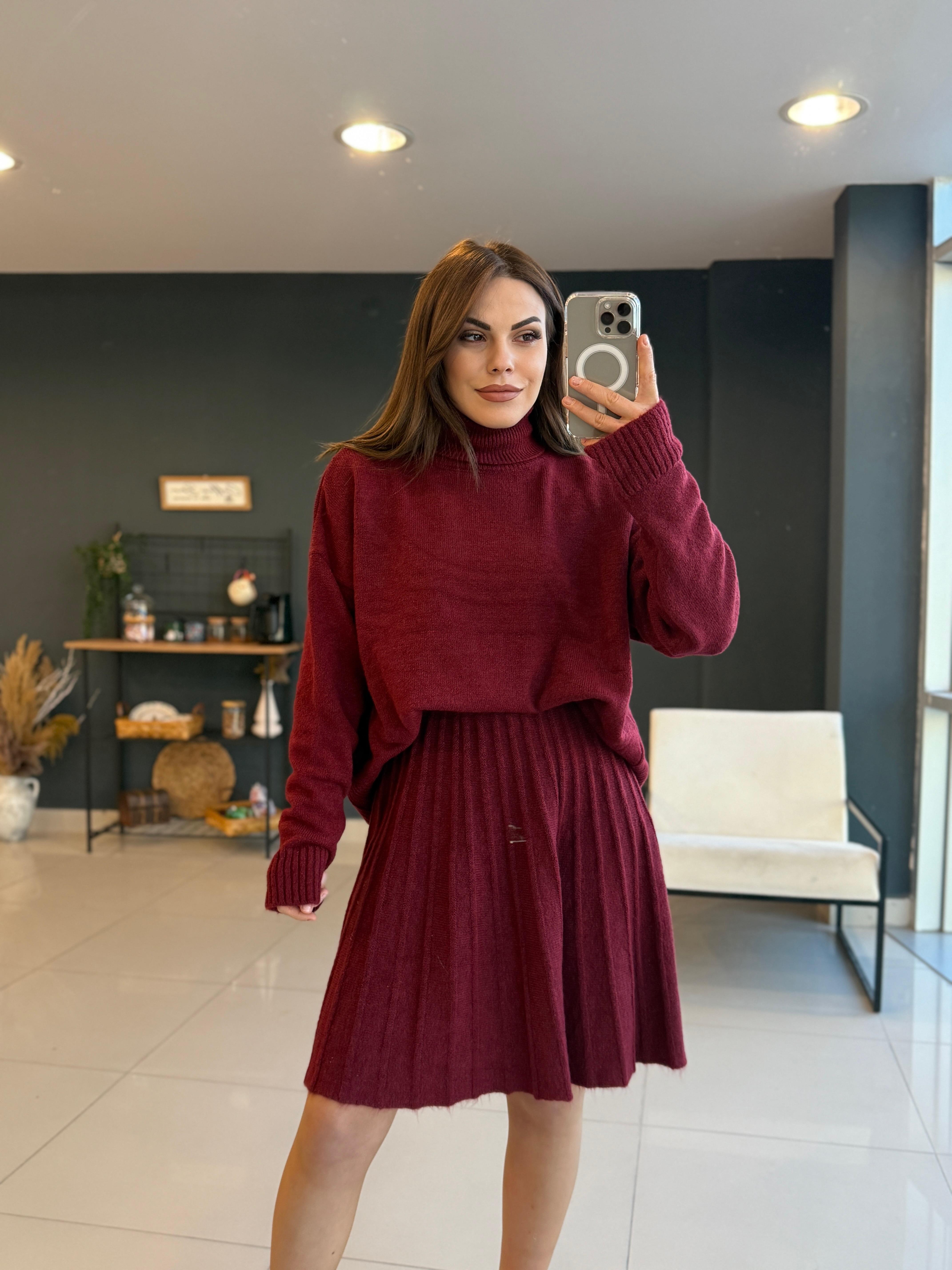 BALIKÇI YAKA TRİKO TAKIM BORDO