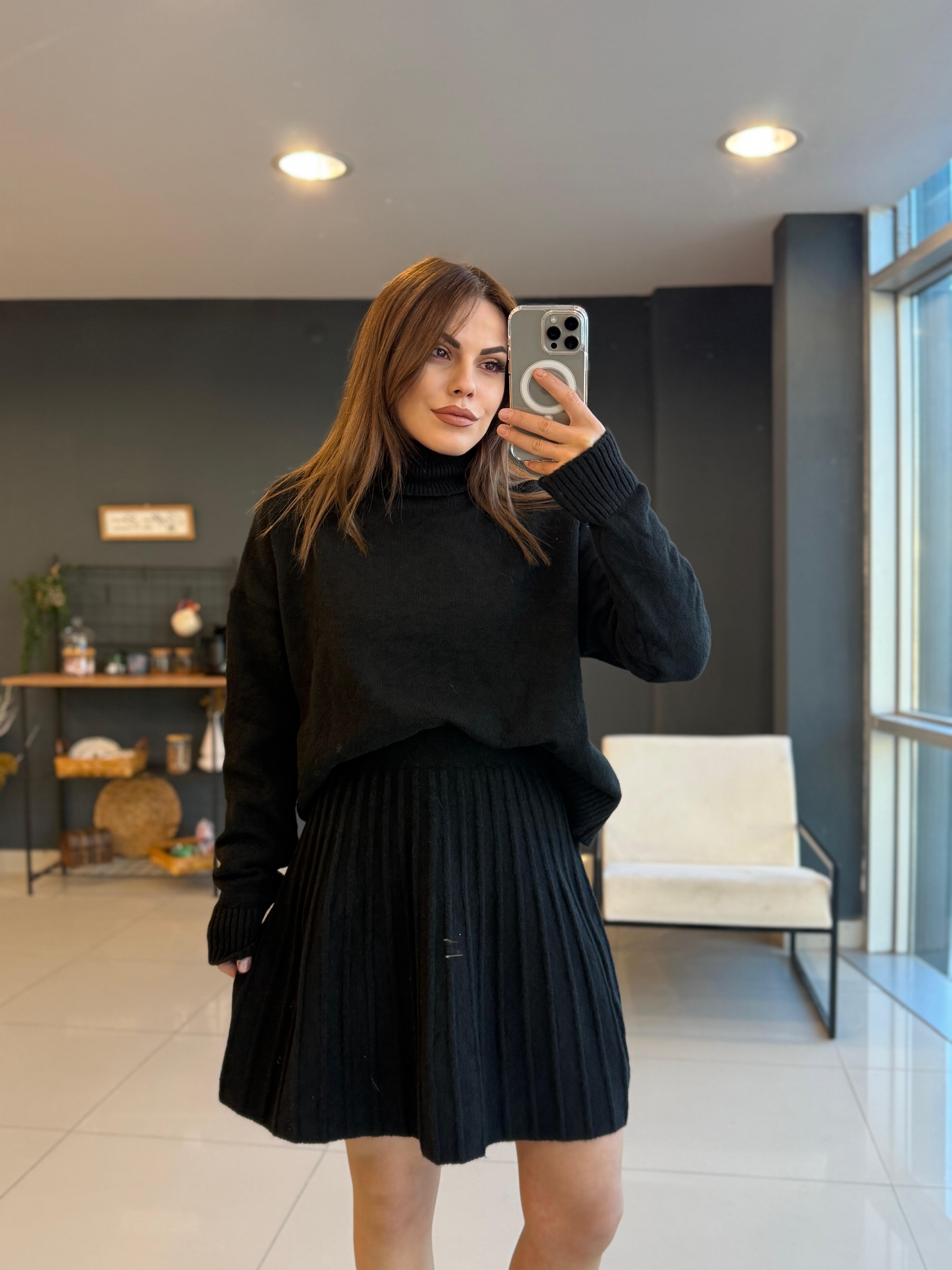 BALIKÇI YAKA TRİKO TAKIM SİYAH