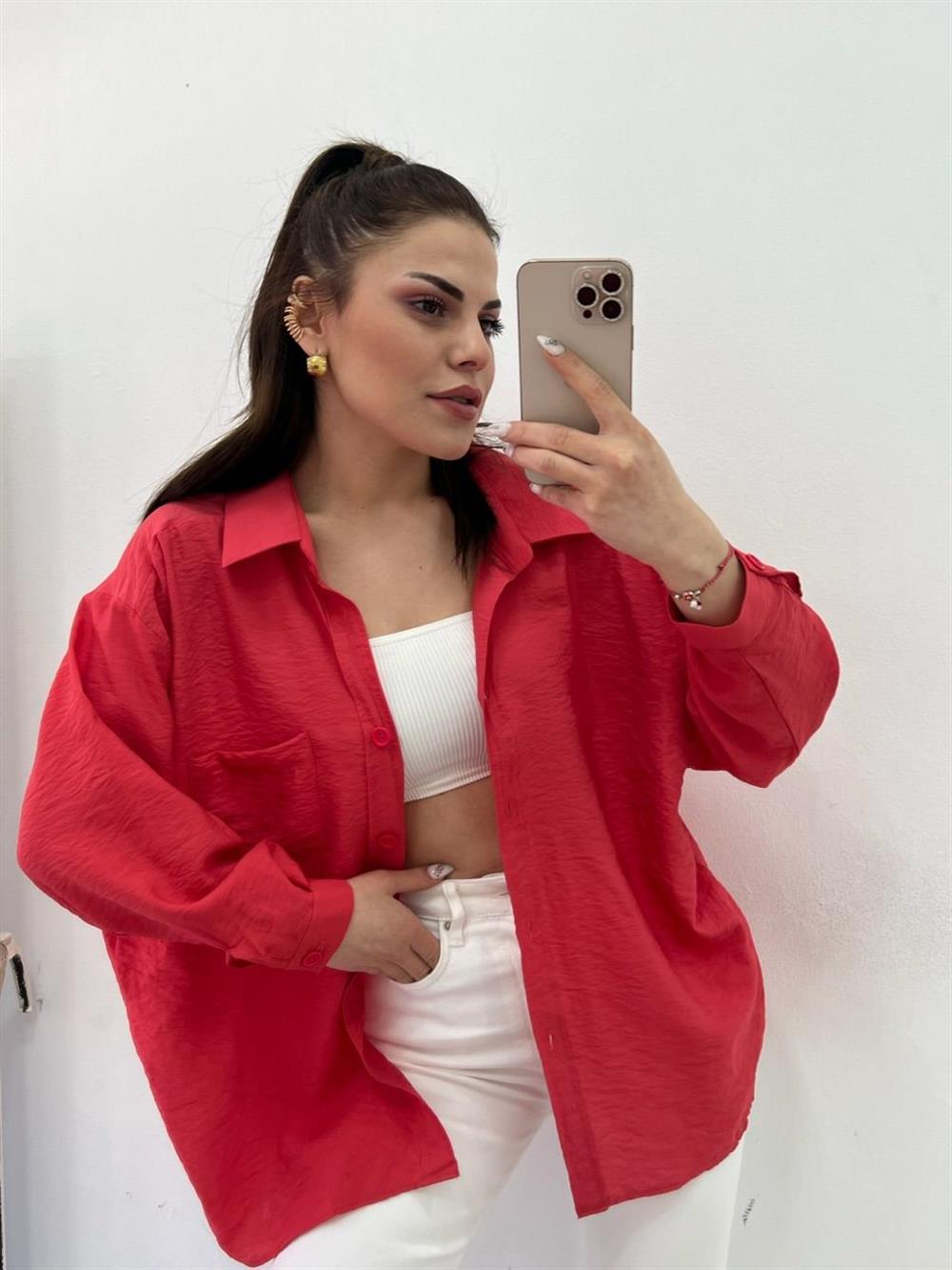 BAMBU KUMAŞ GÖMLEK KIRMIZI