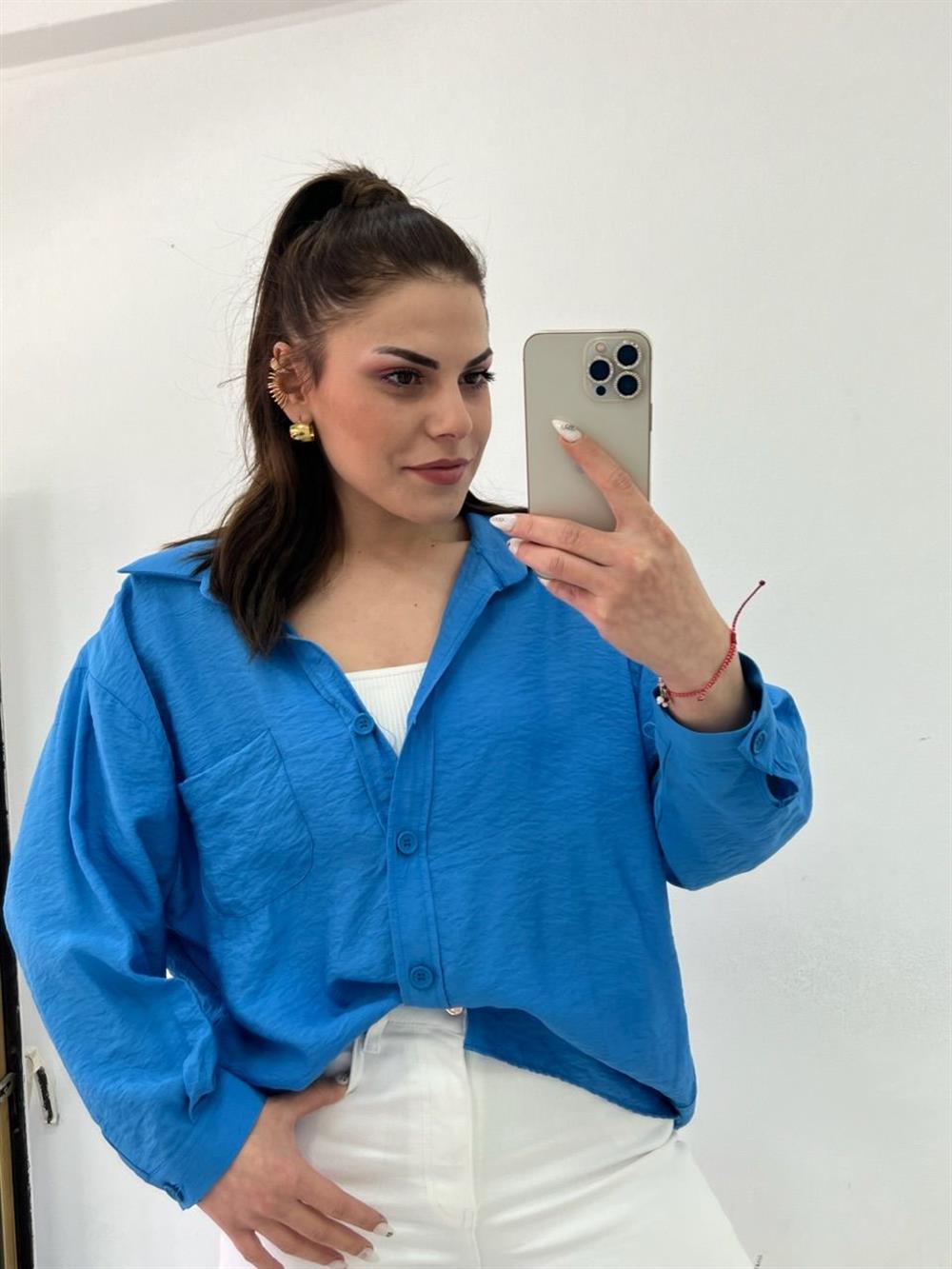 BAMBU KUMAŞ GÖMLEK MAVİ