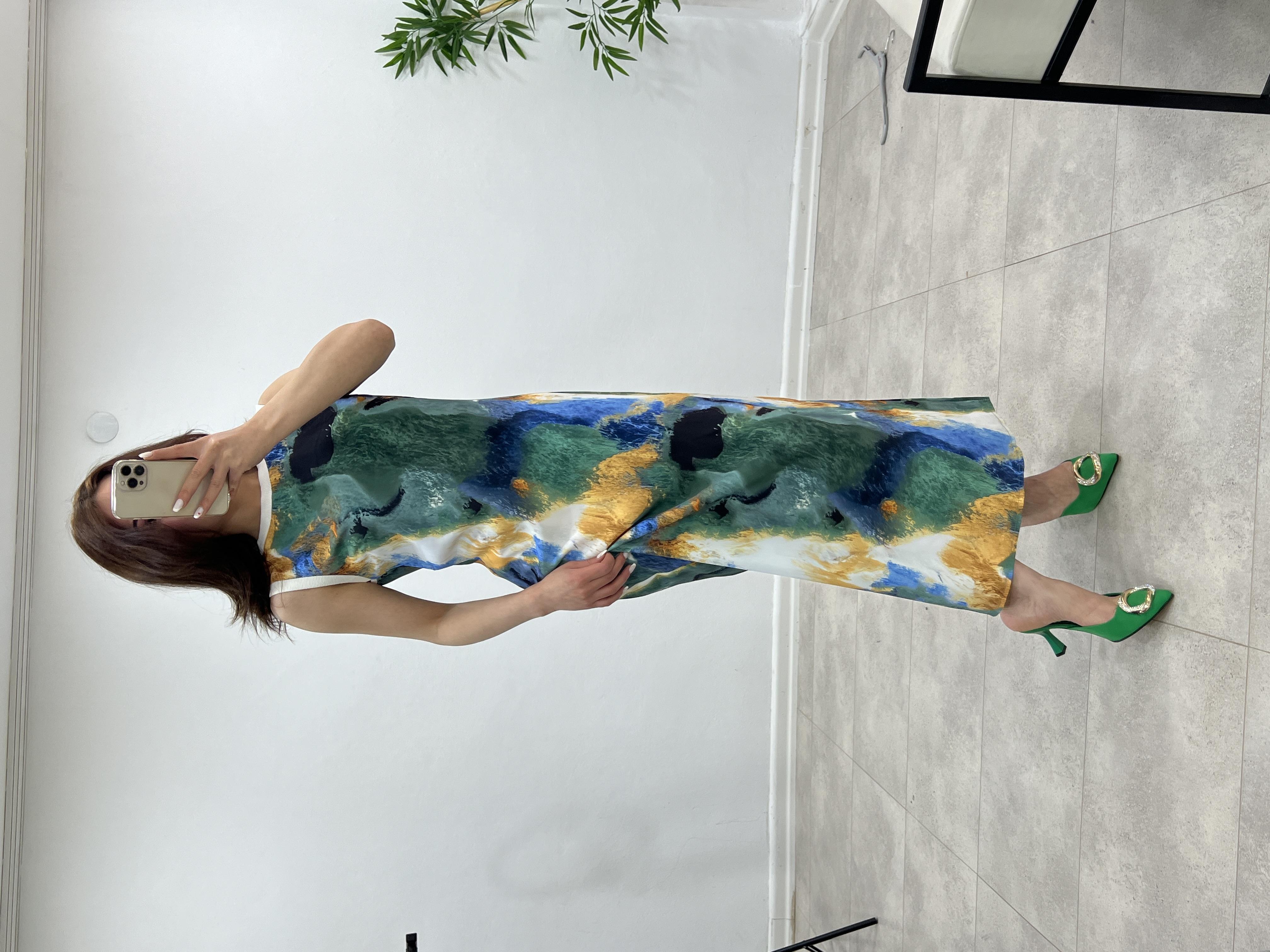 BATİK DESENLİ TENSEL ELBİSE 