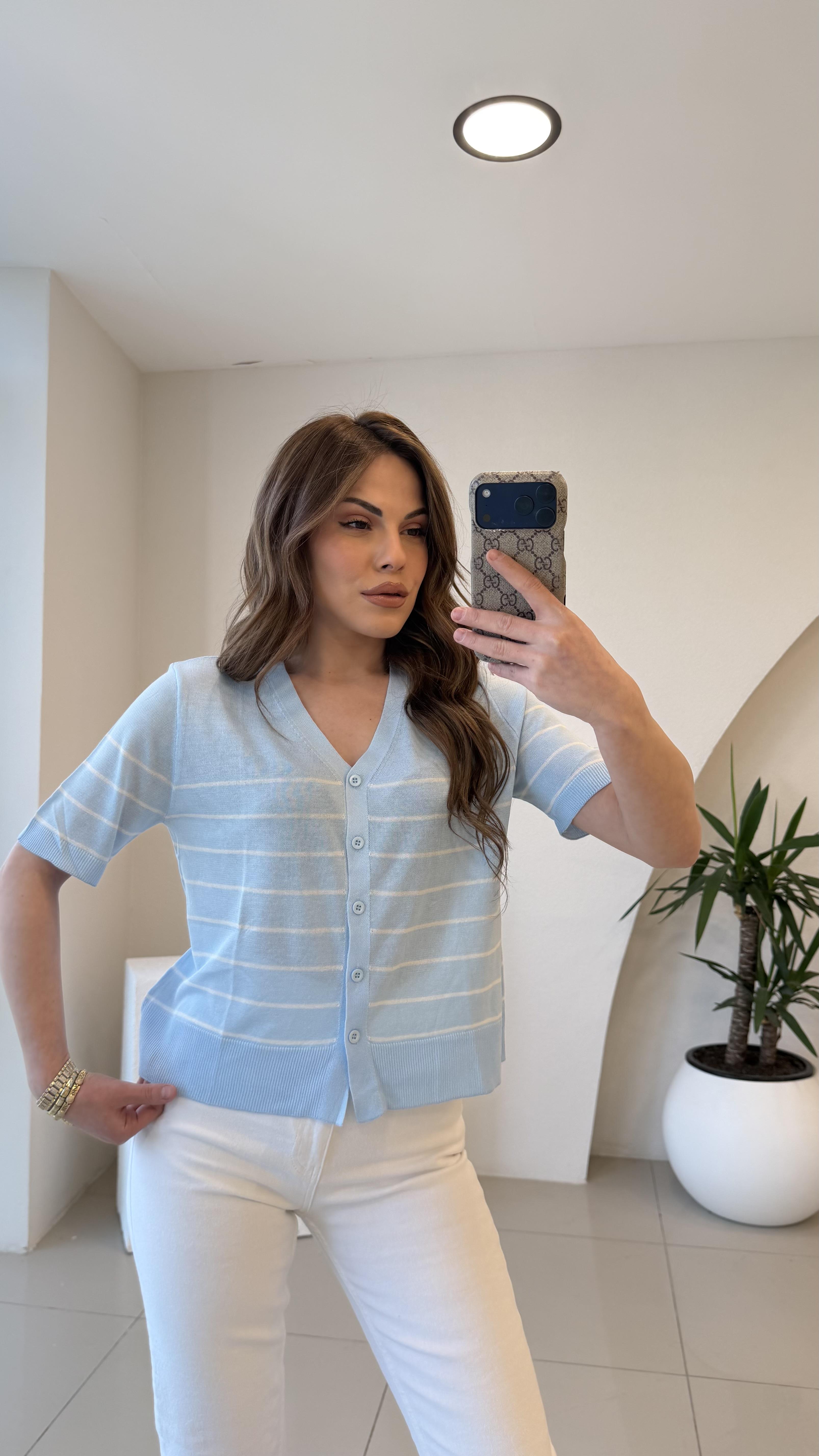 BEBE MAVİSİ ÇİZGİLİ MERSERİZE BLUZ 