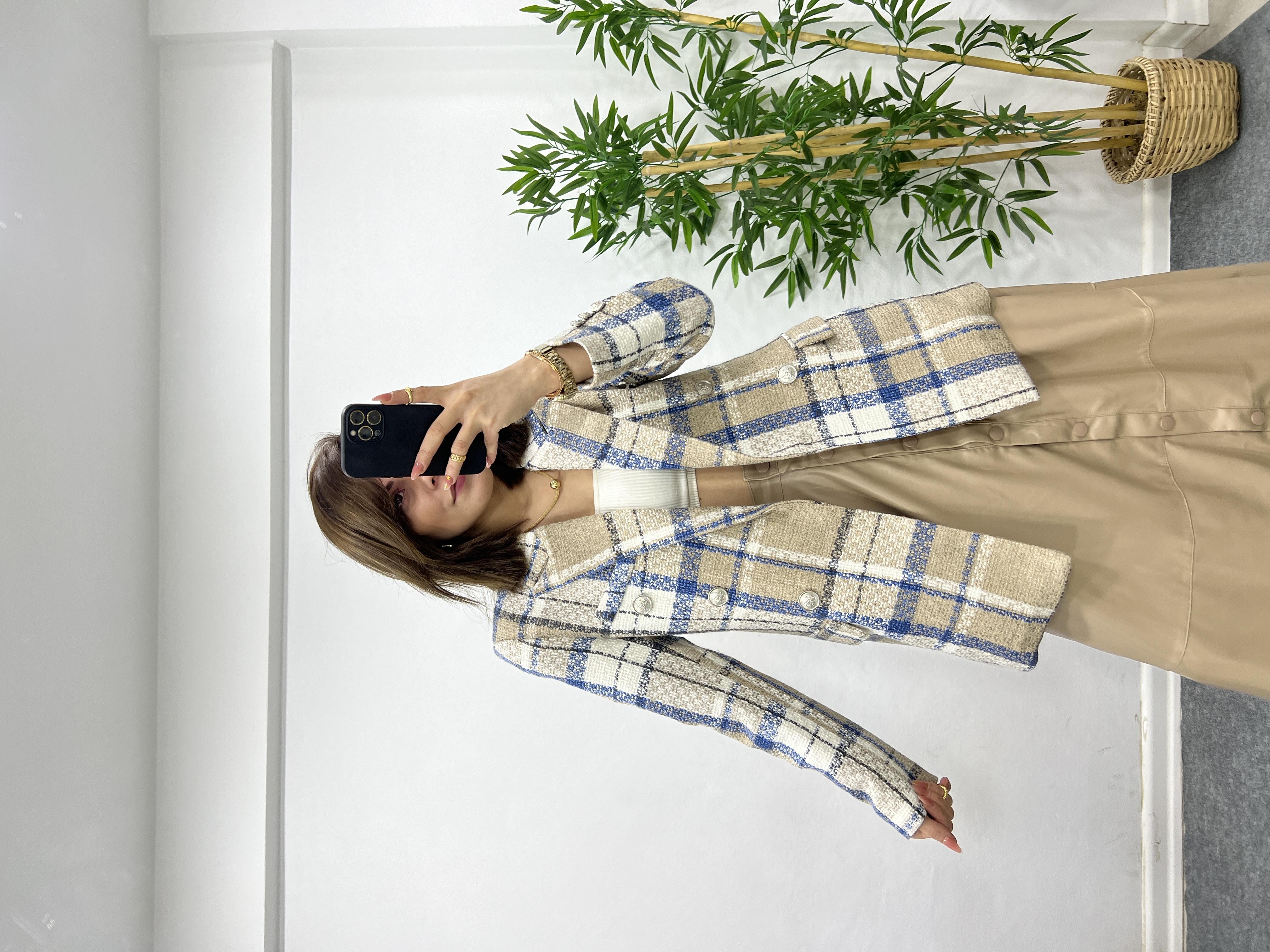 BEJ RENK EKOSE DESEN BELAZER CEKET