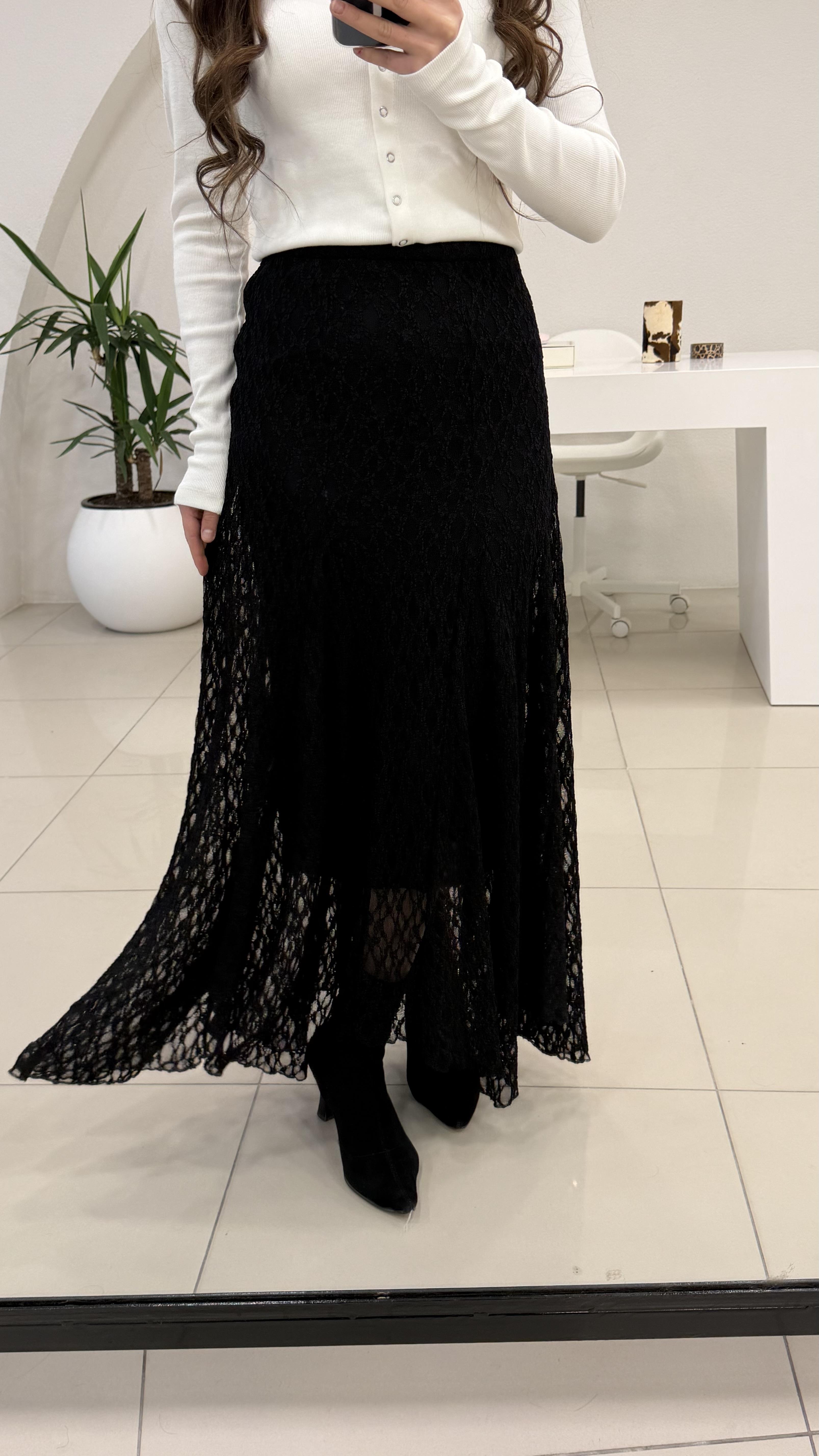 BELİ FERMUARLI VOLANLI DANTEL ETEK 