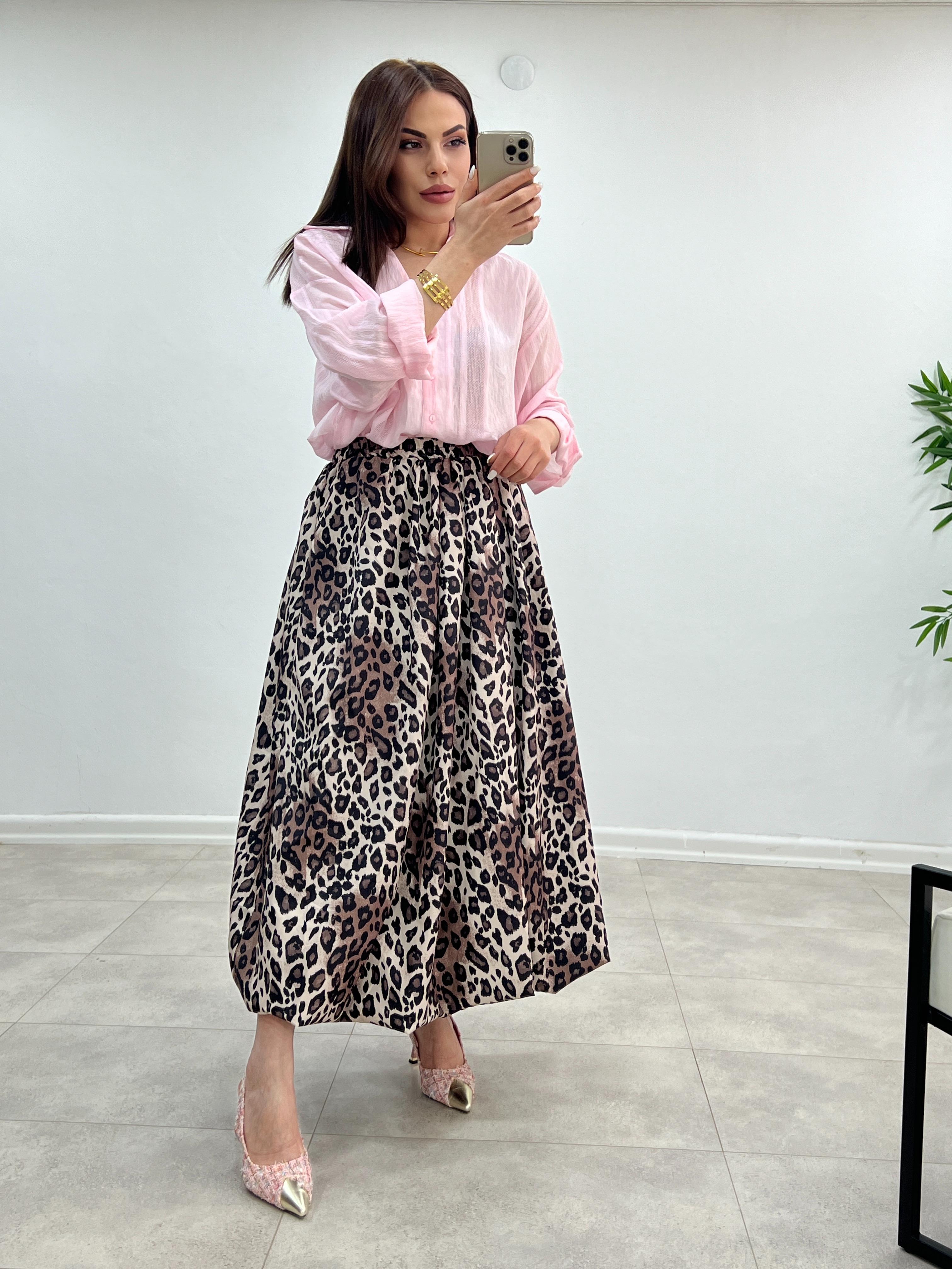 BELİ LASTİKLİ ASTARLI LEOPAR ETEK