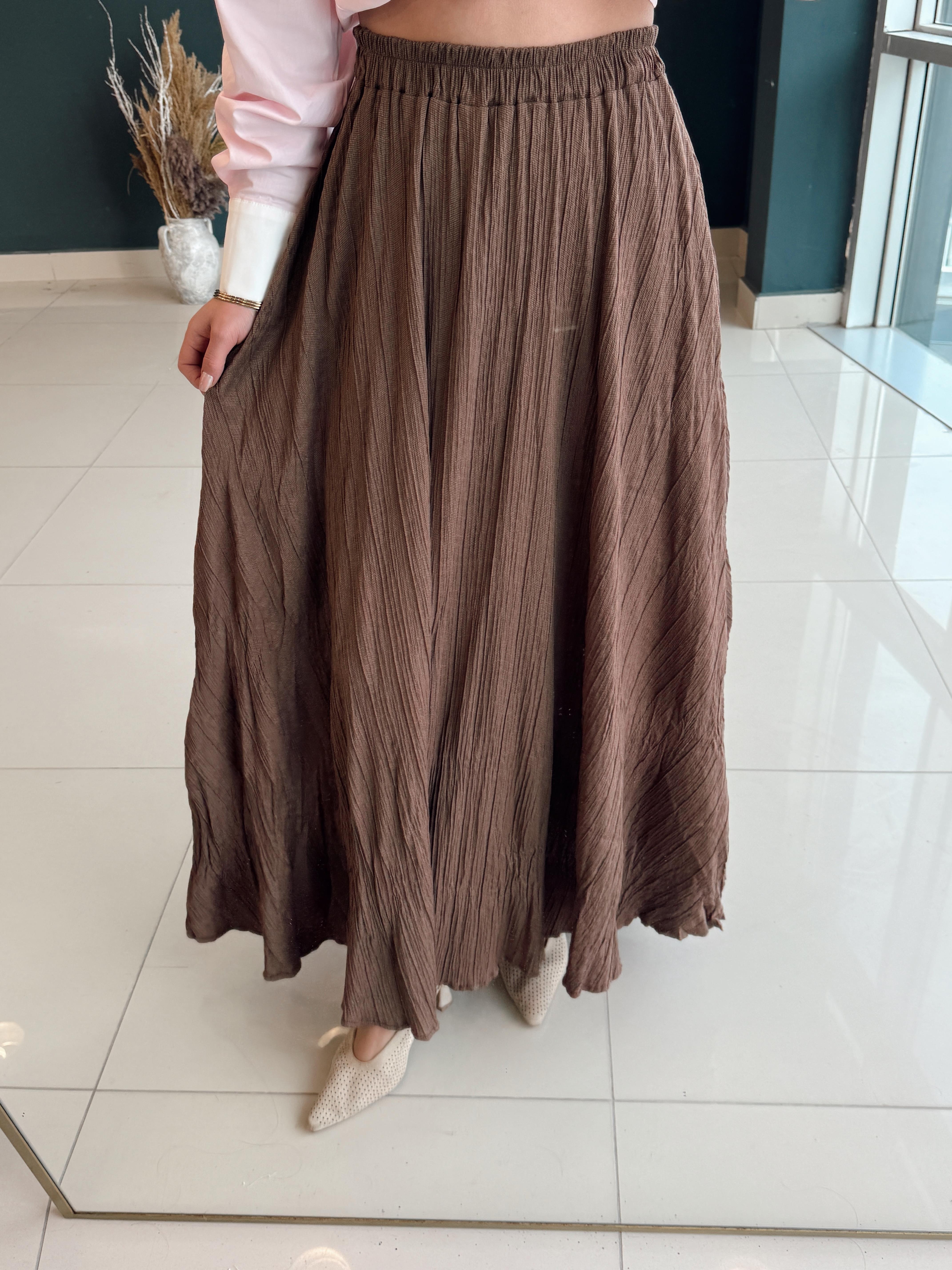 BELİ LASTİKLİ ETEK  KAHVE