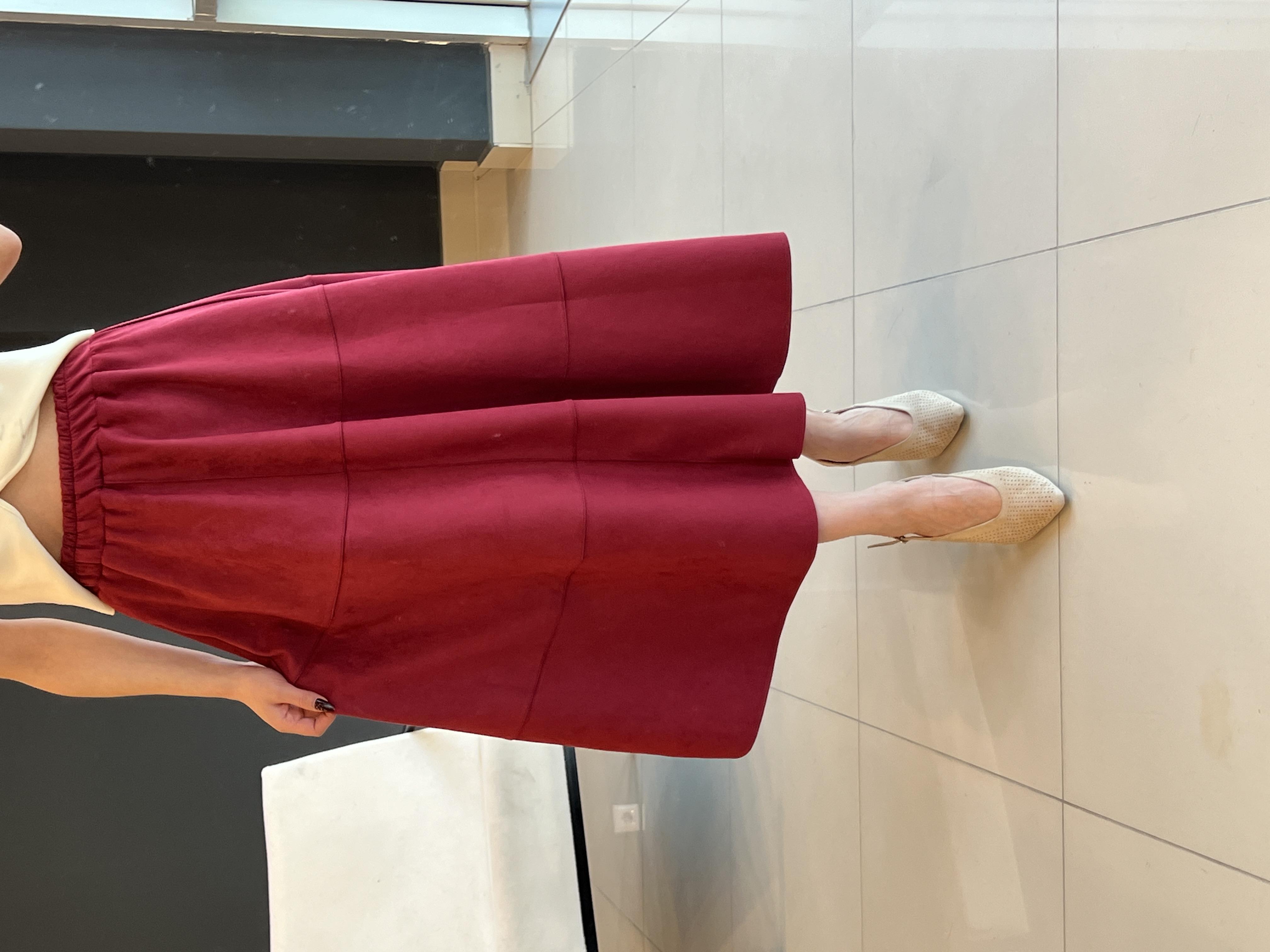 BELİ LASTİKLİ SÜET ETEK BORDO