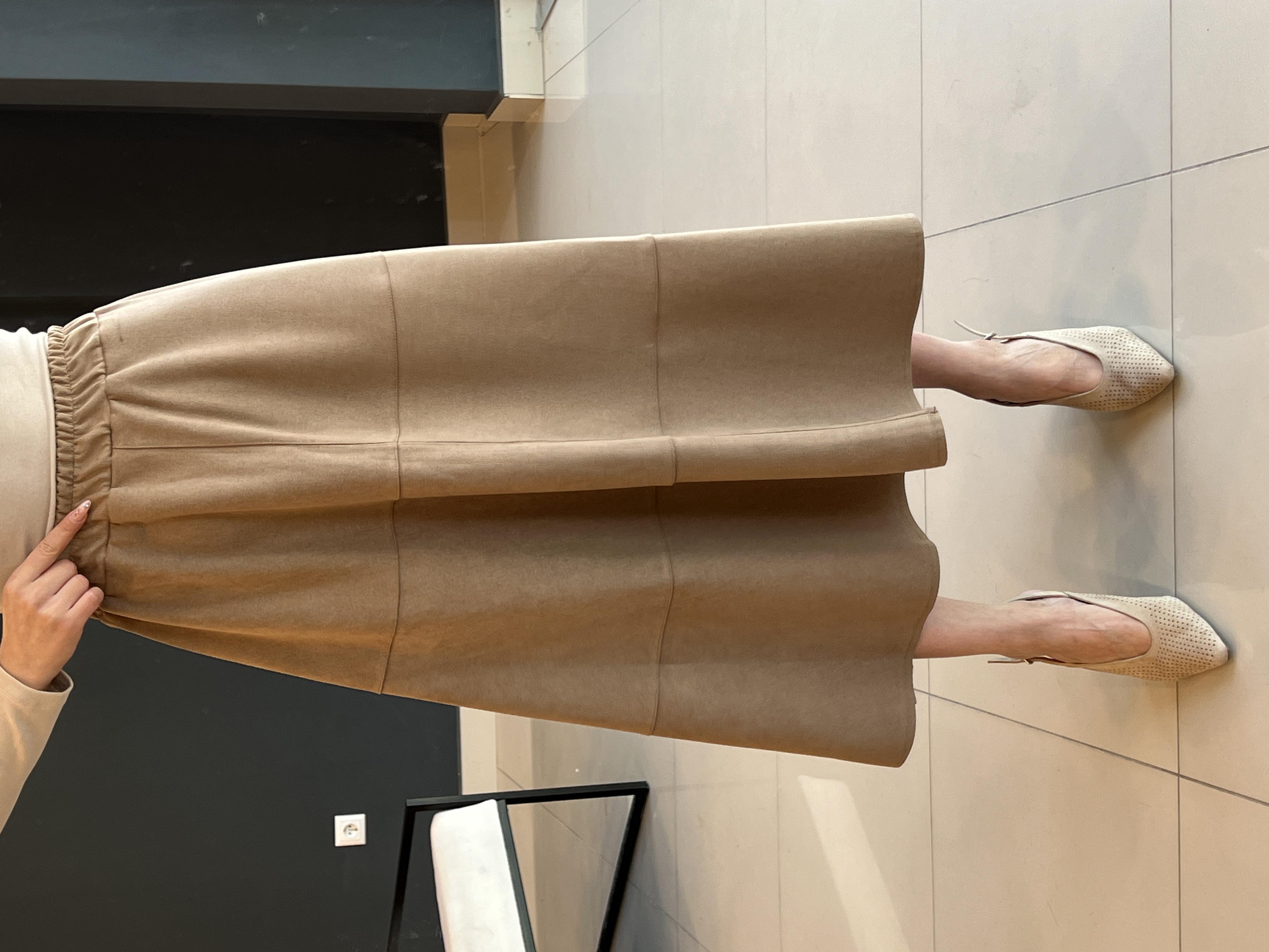 BELİ LASTİKLİ SÜET ETEK TAŞ