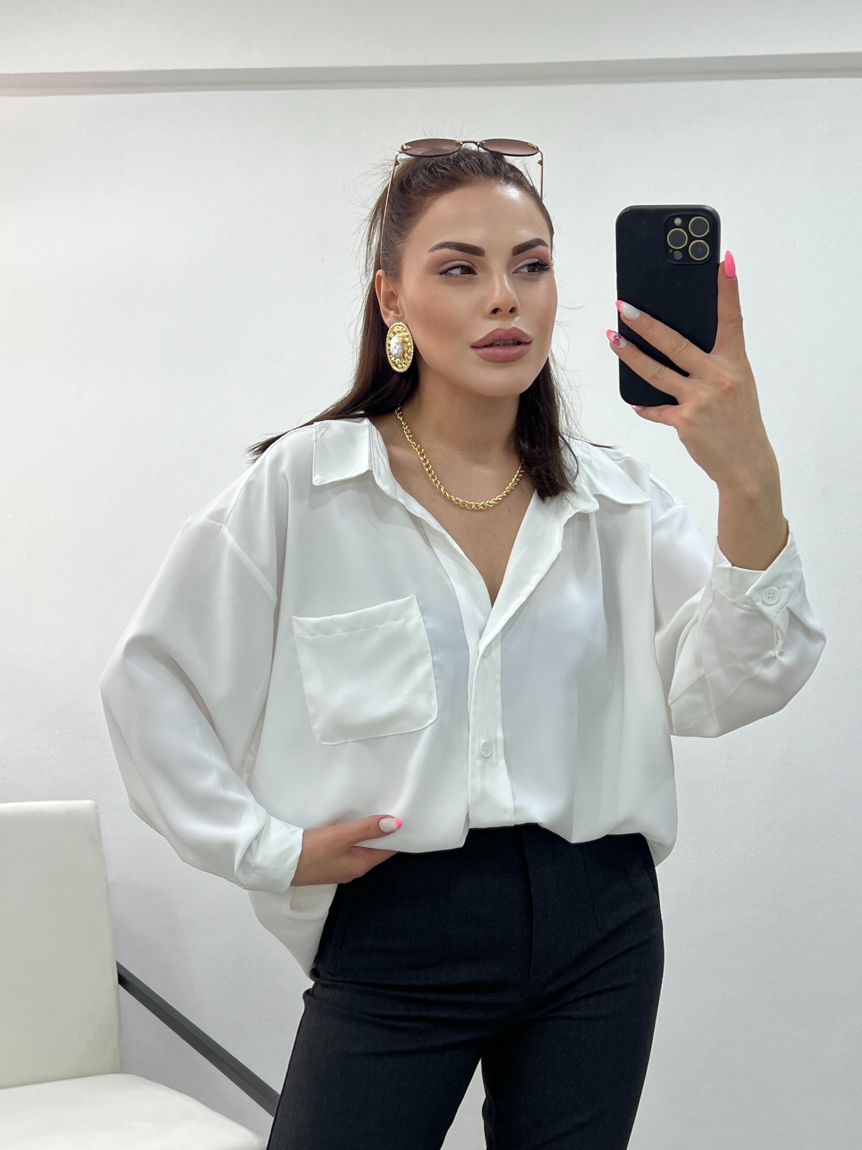 BEYAZ GREP KUMAŞ OVERSİZE GÖMLEK