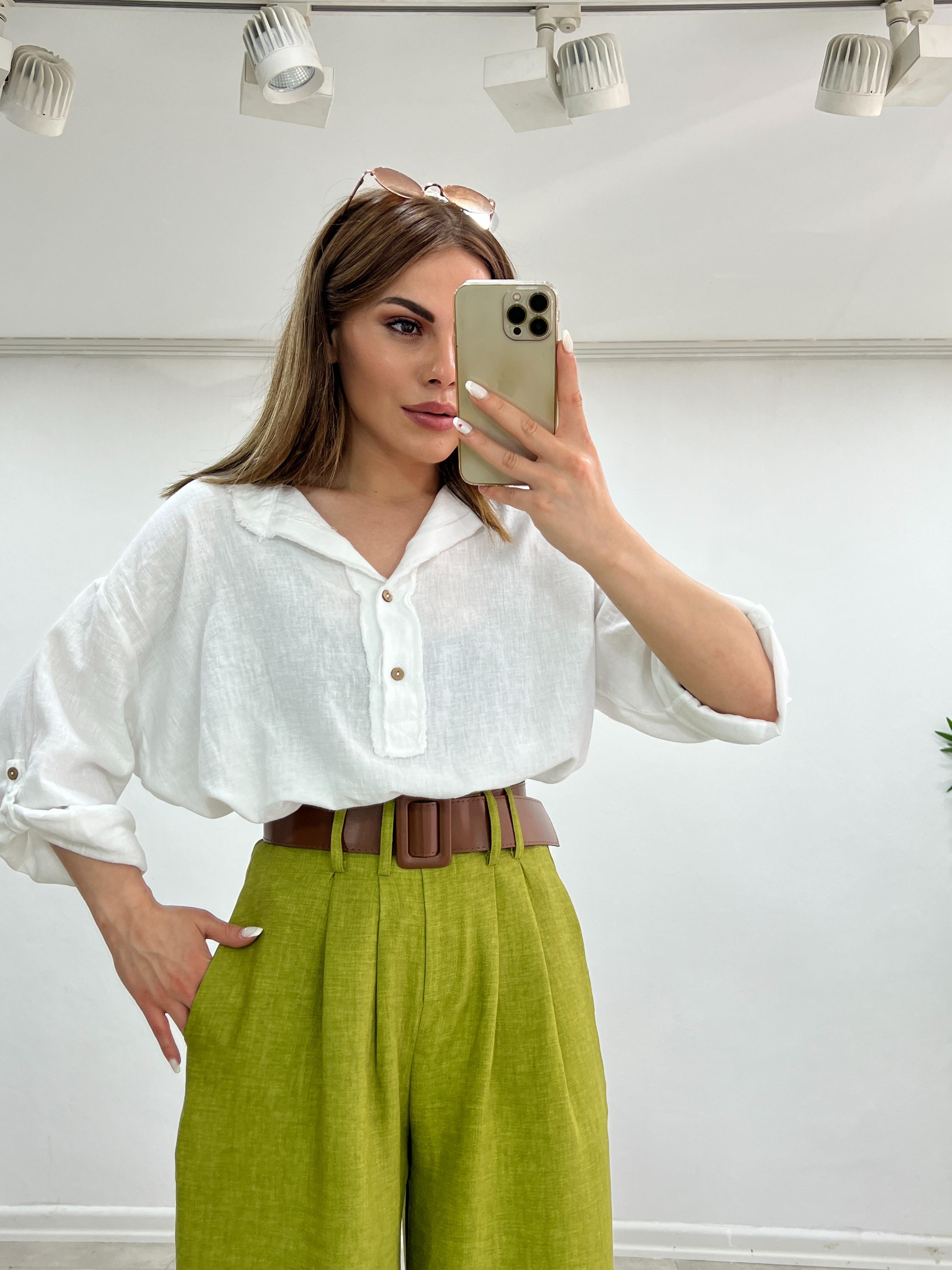 BEYAZ HAKİM YAKA  KETEN GÖMLEK