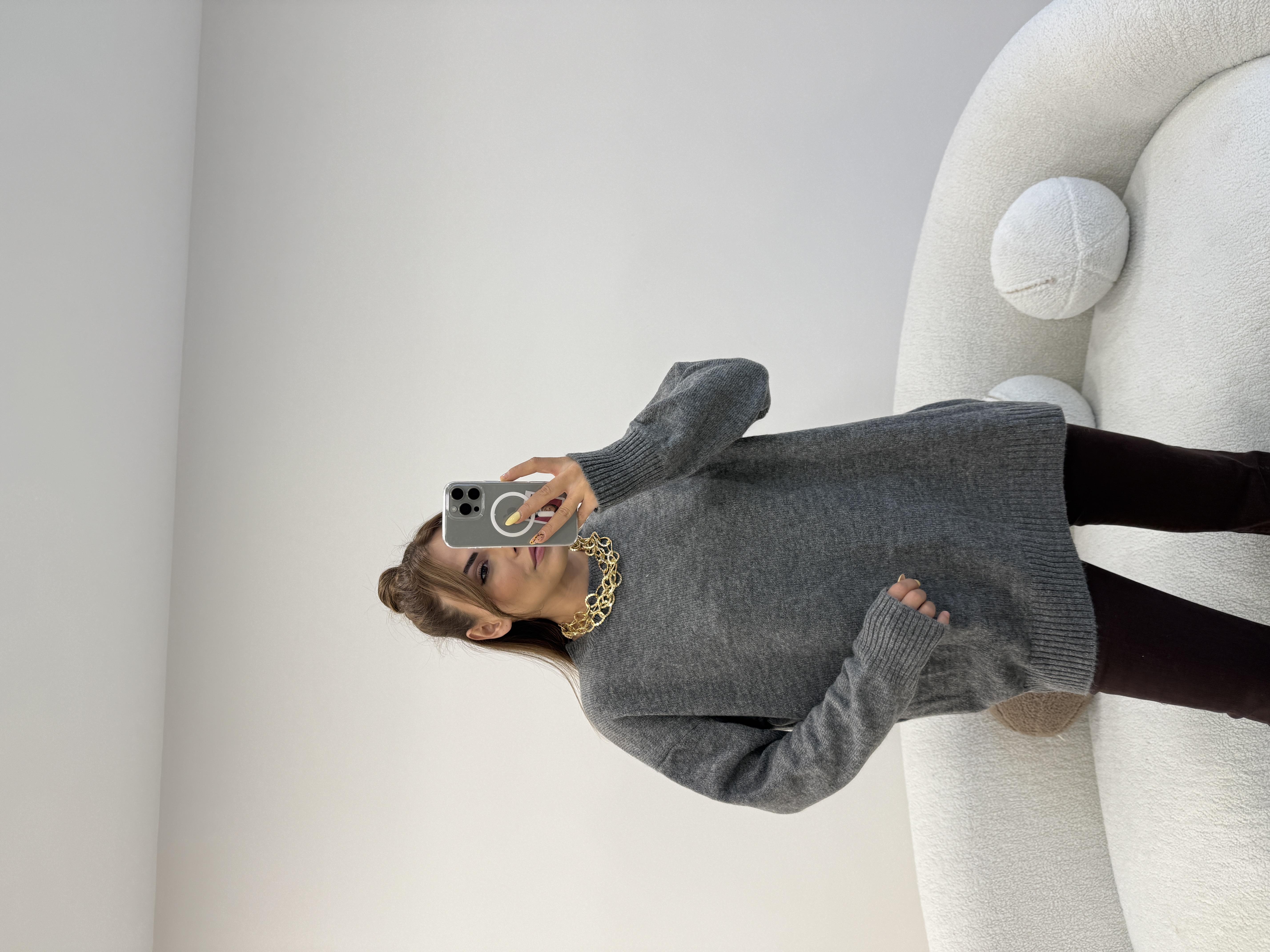 BİSİKLET YAKA BASİC KAZAK GRİ