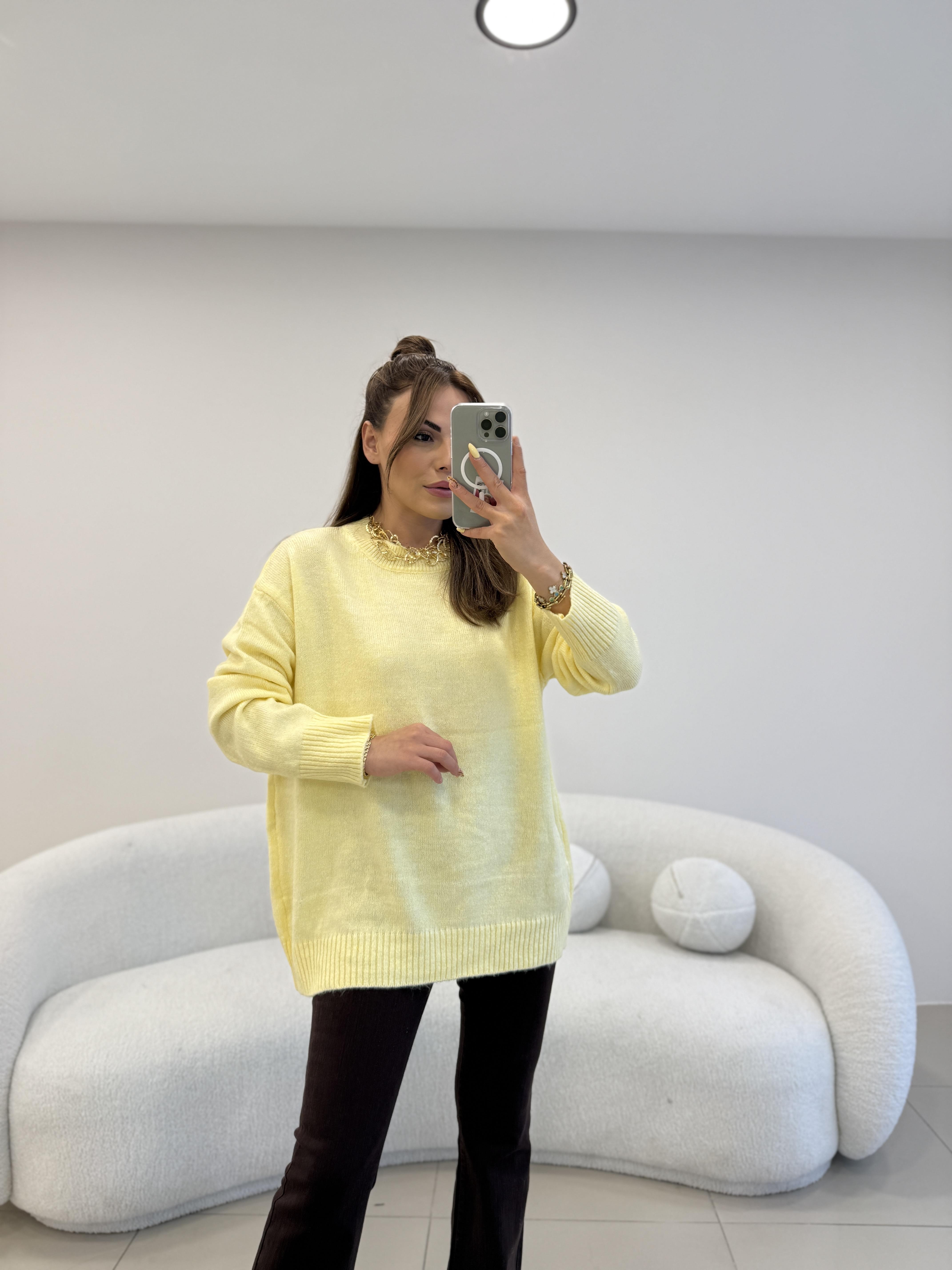 BİSİKLET YAKA BASİC KAZAK SARI