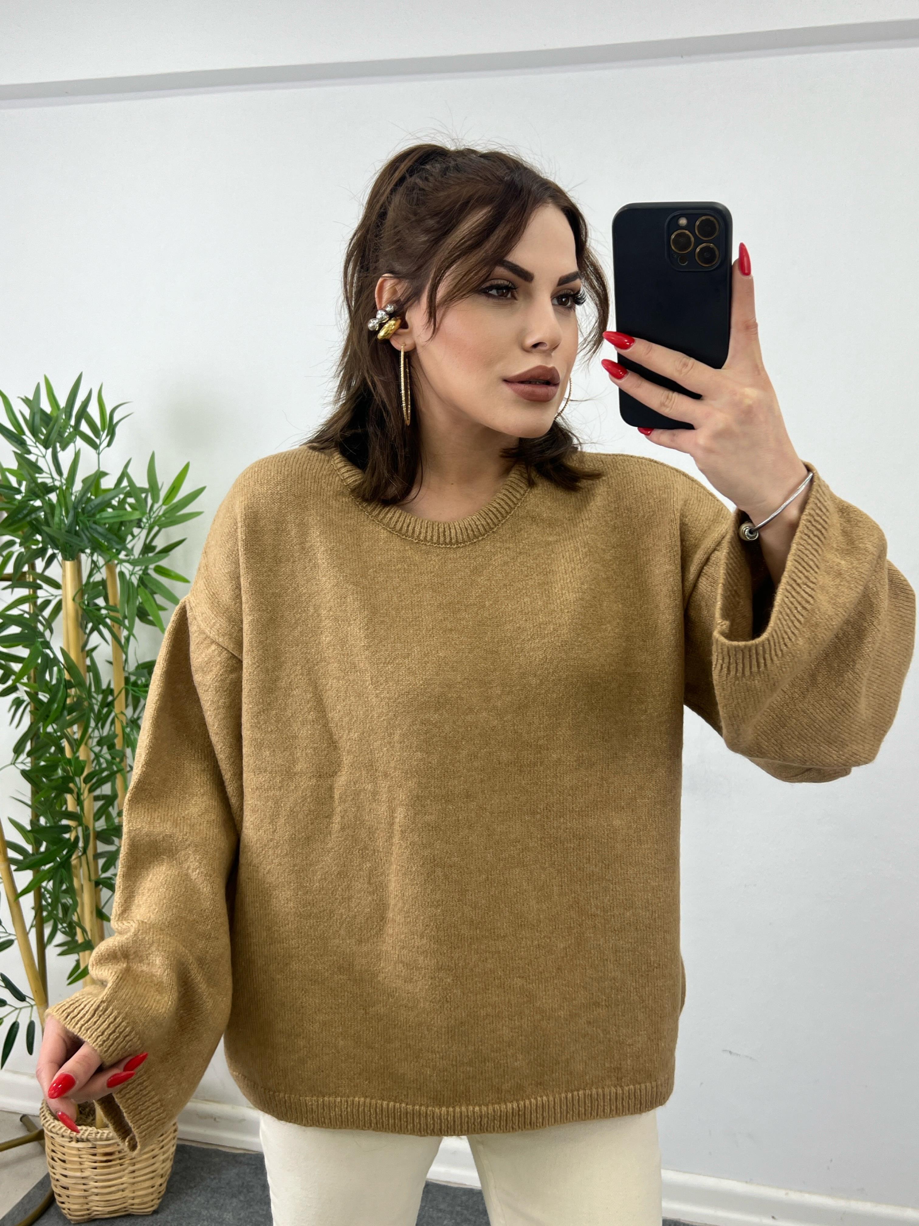 BİSİKLET YAKA CAMEL PİNTEREST KAZAK