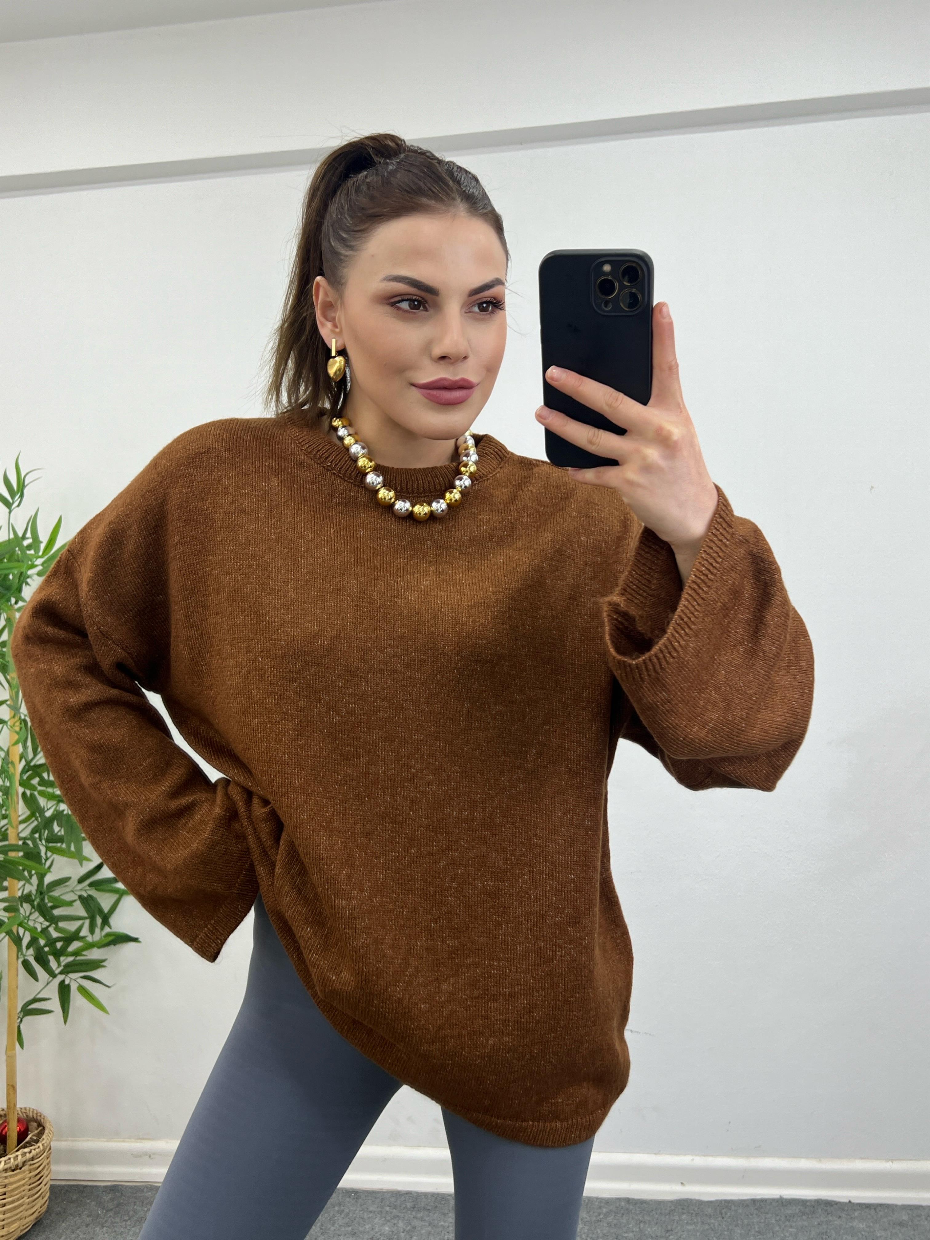 BİSİKLET YAKA KAHVE PİNTEREST KAZAK