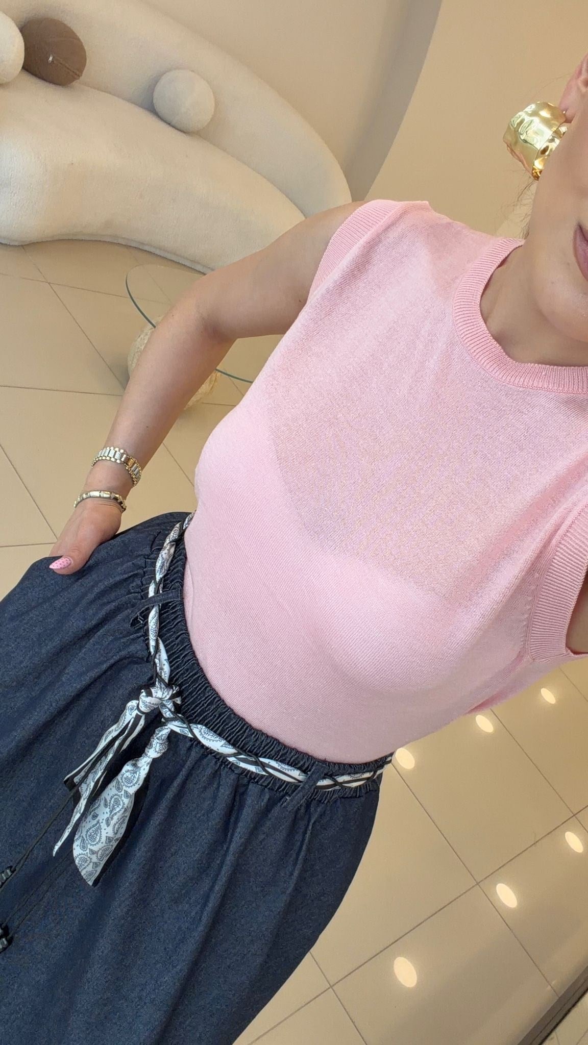 BİSİKLET YAKA KOLSUZ TRİKO PEMBE