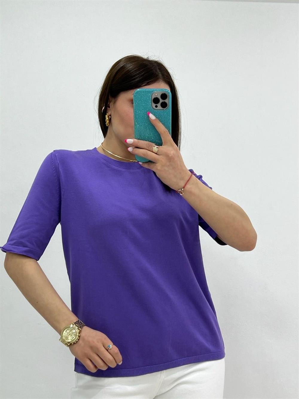 BİSİKLET YAKA TRİKO MOR