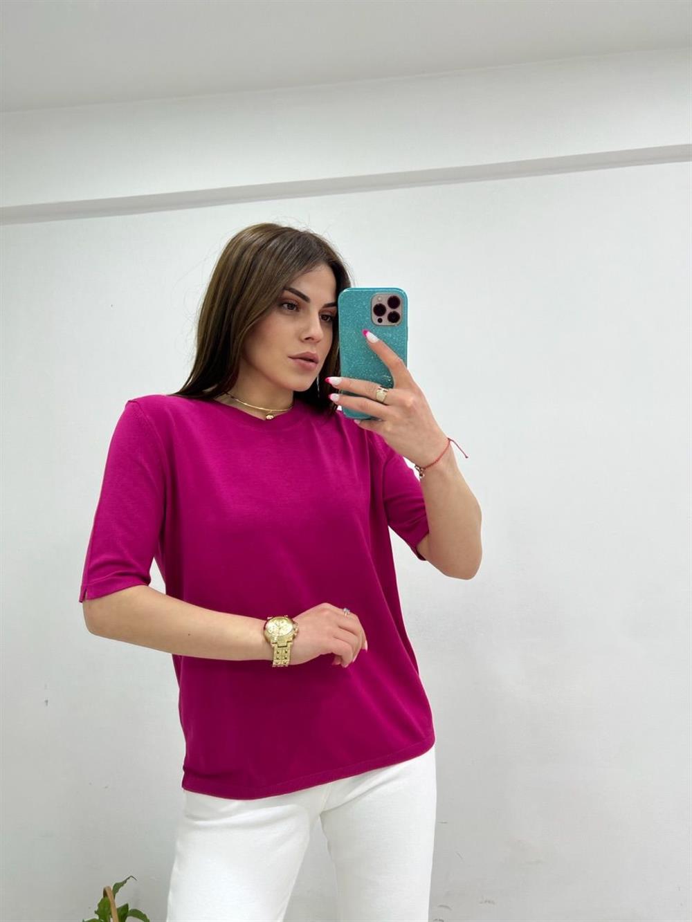 BİSİKLET YAKA TRİKO PEMBE