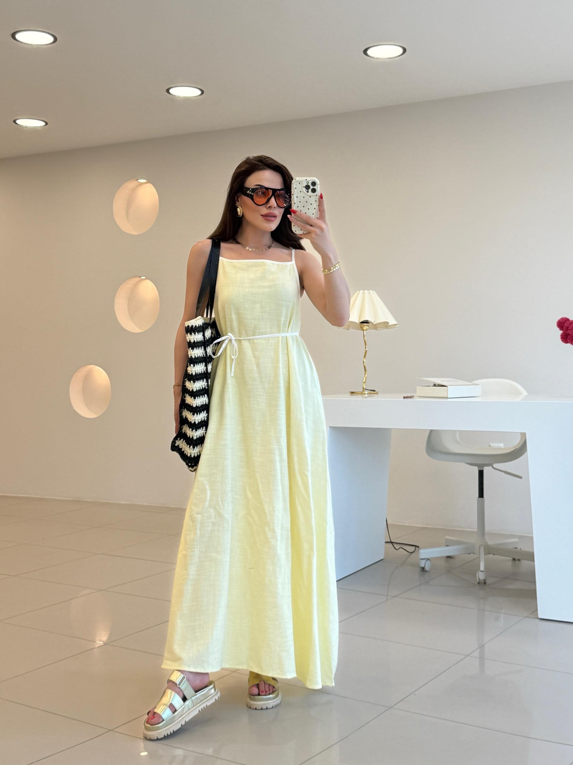 BİYE DETAYLI ASKILI ELBİSE SARI