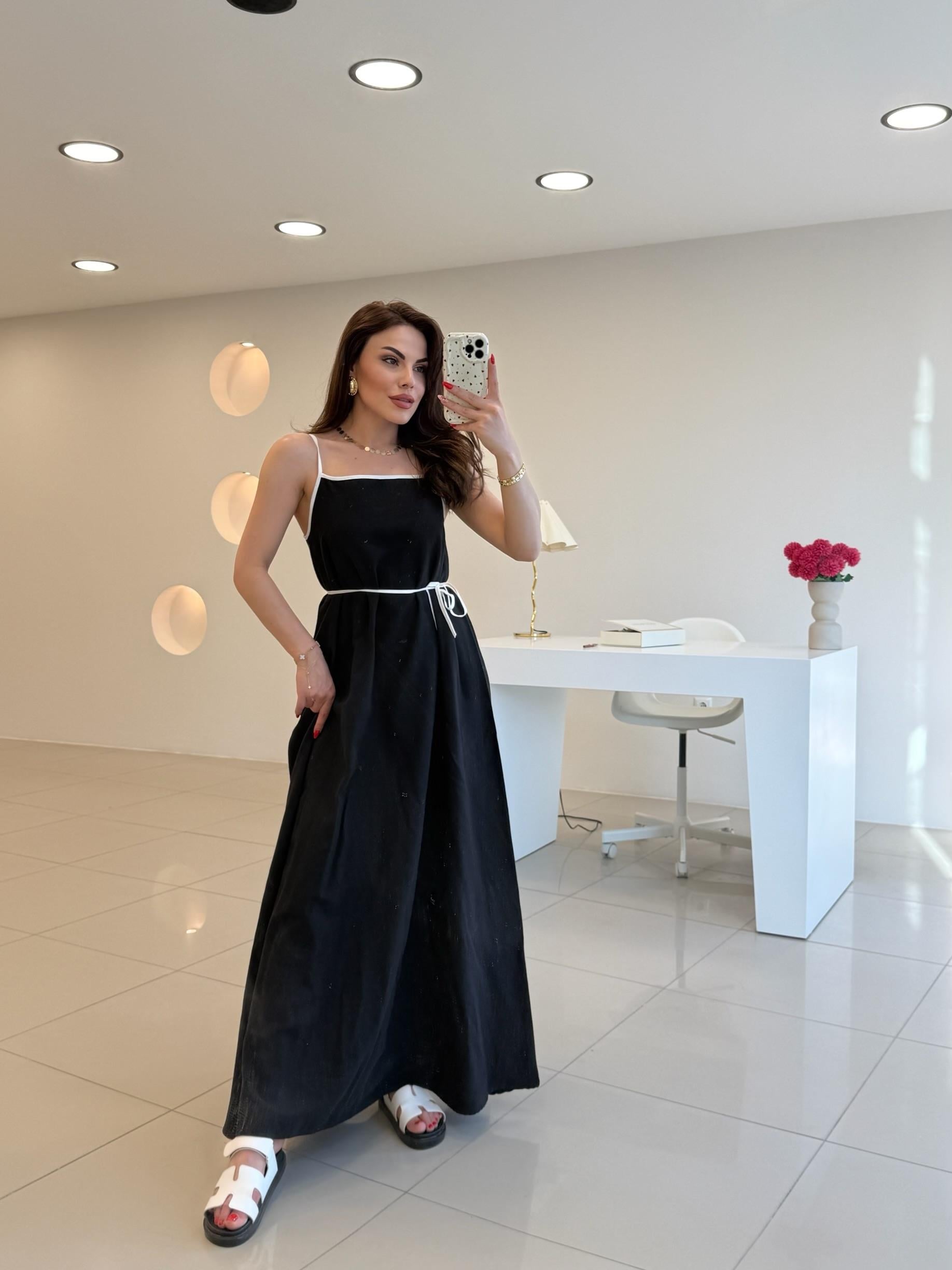 BİYE DETAYLI ASKILI ELBİSE SİYAH