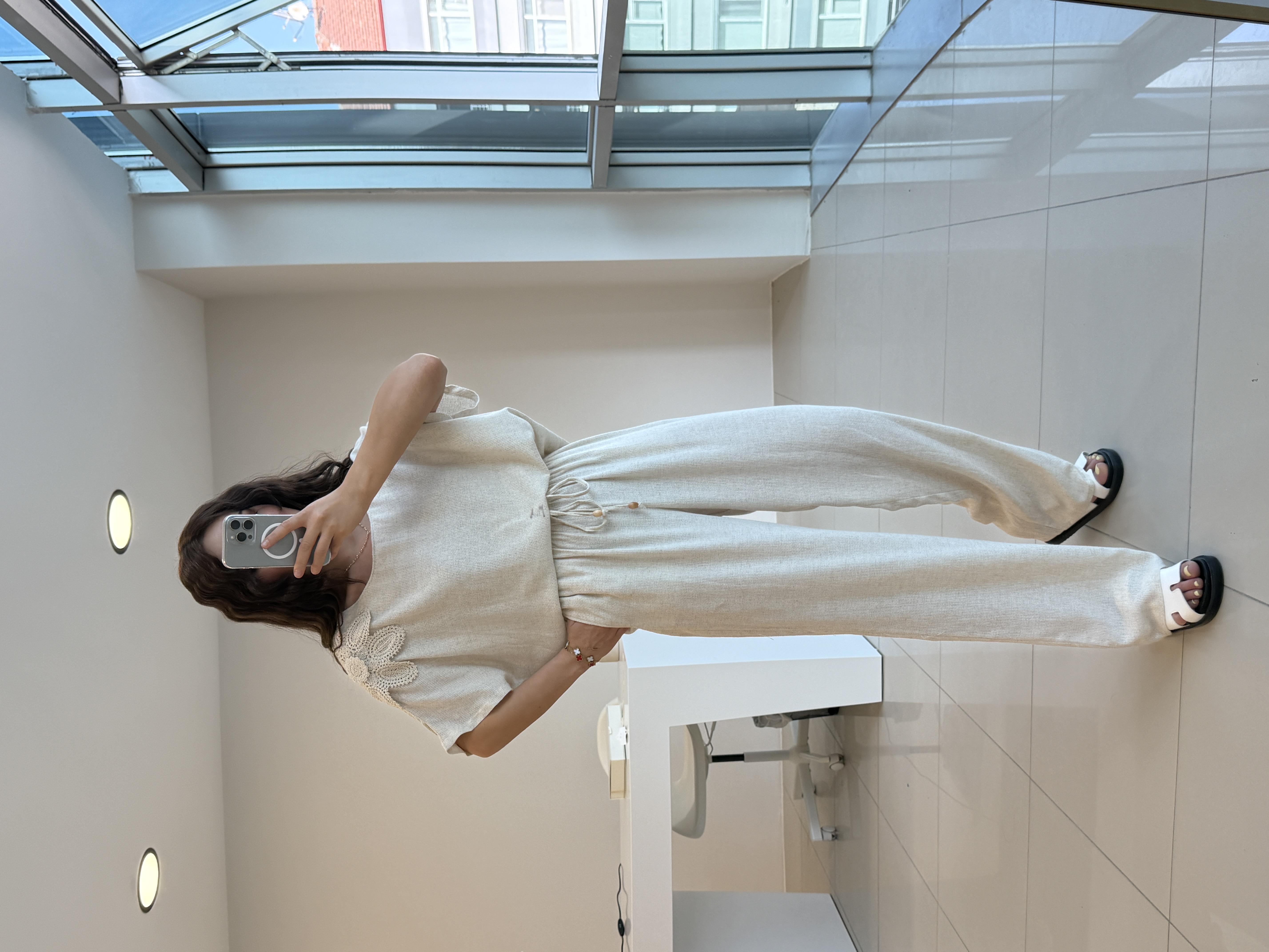 BOHEM ÇİÇEK İŞLEMELİ KETEN İKİLİ TAKIM 