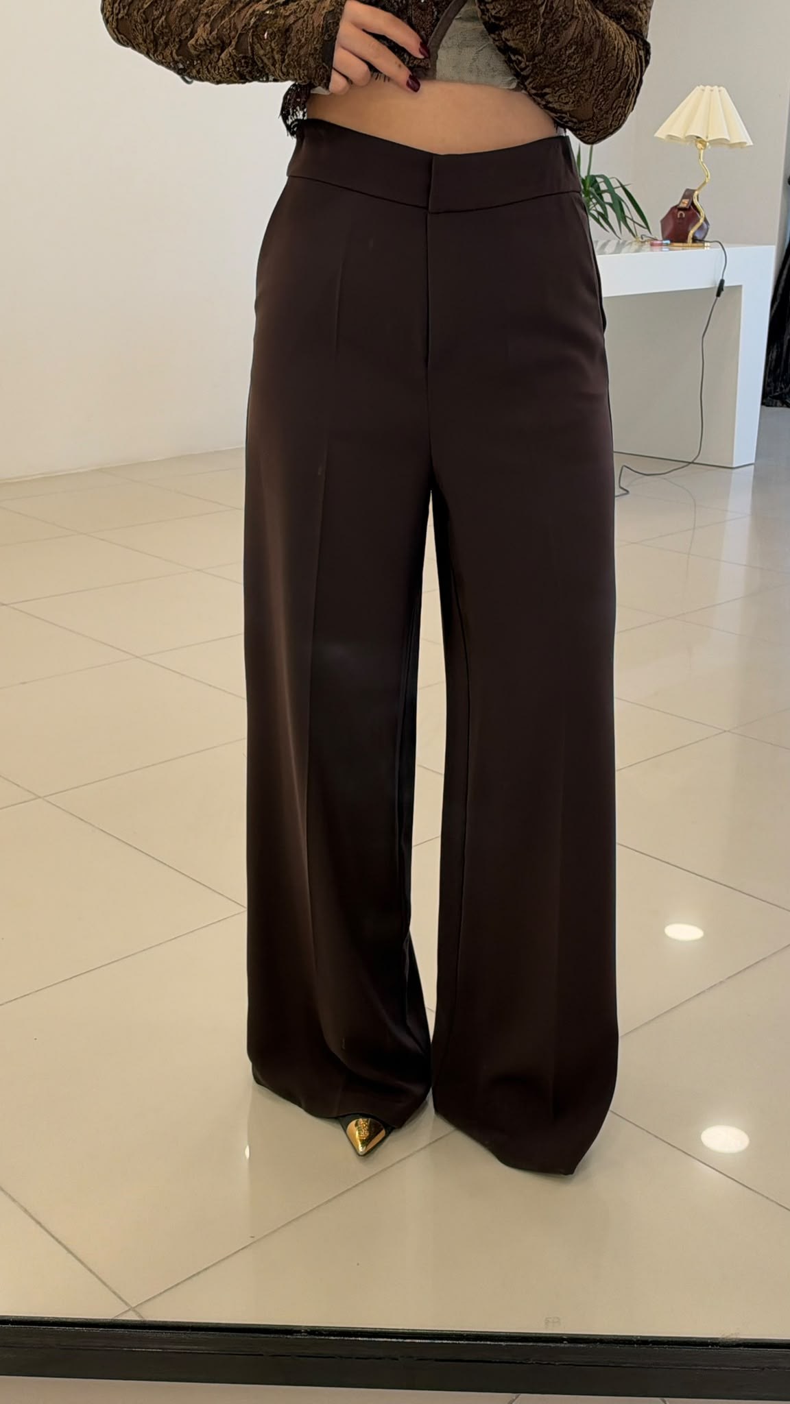 Bol Paça Pilesiz Palazzo Pantolon Kahve