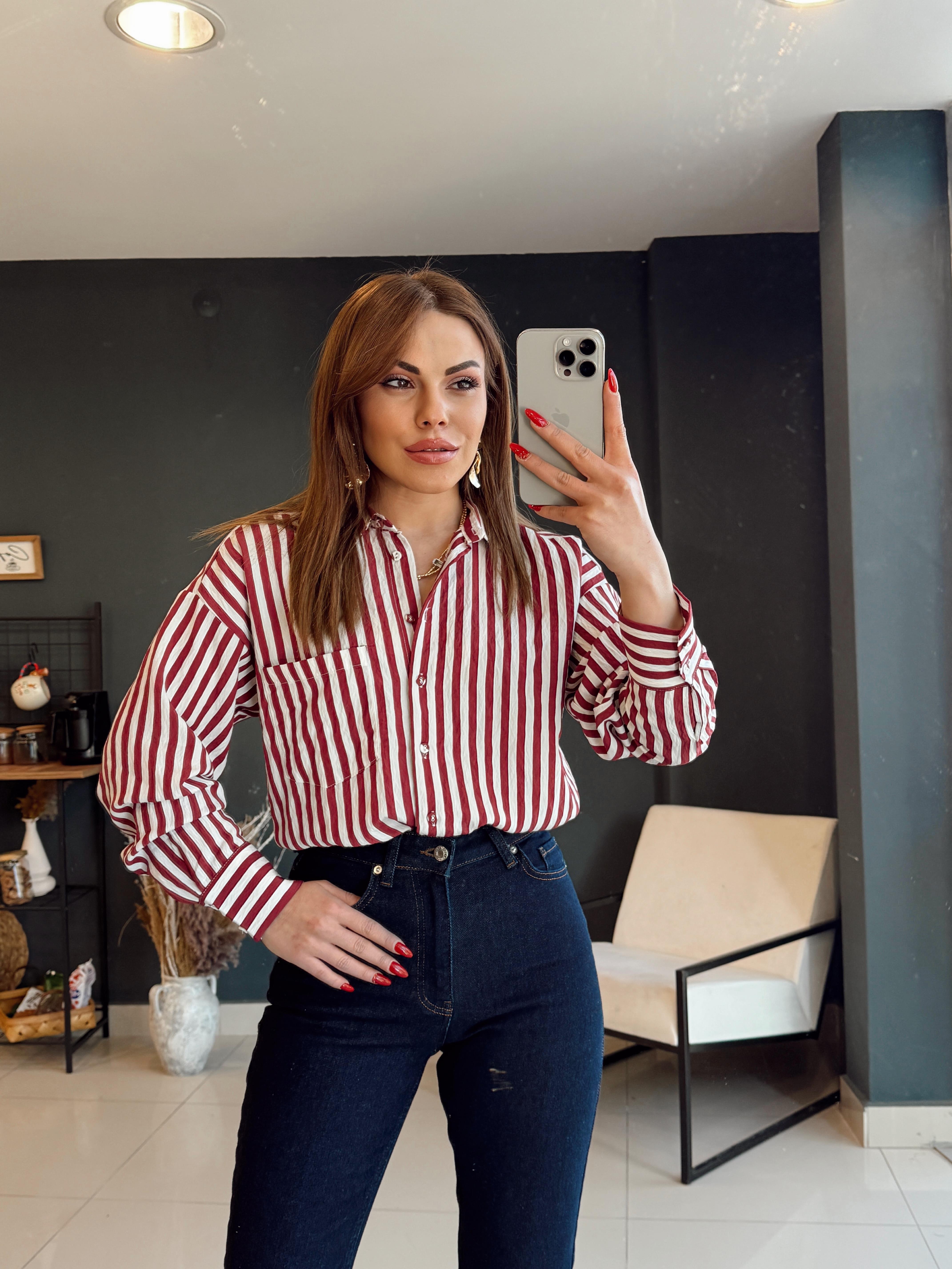 BORDO ÇİZGİLİ GÖMLEK