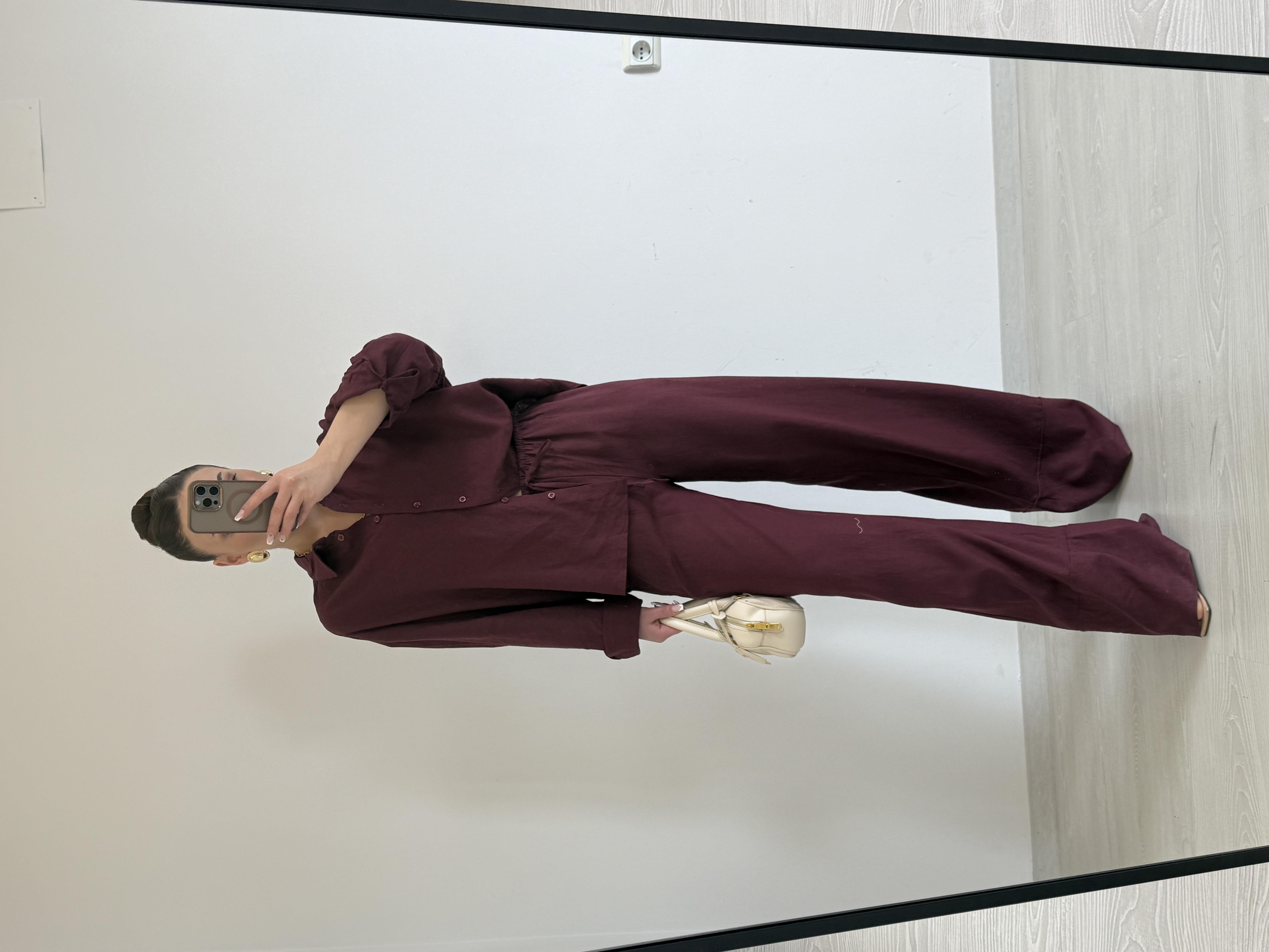 BORDO KETEN GÖMLEK PANTOLON TAKIM