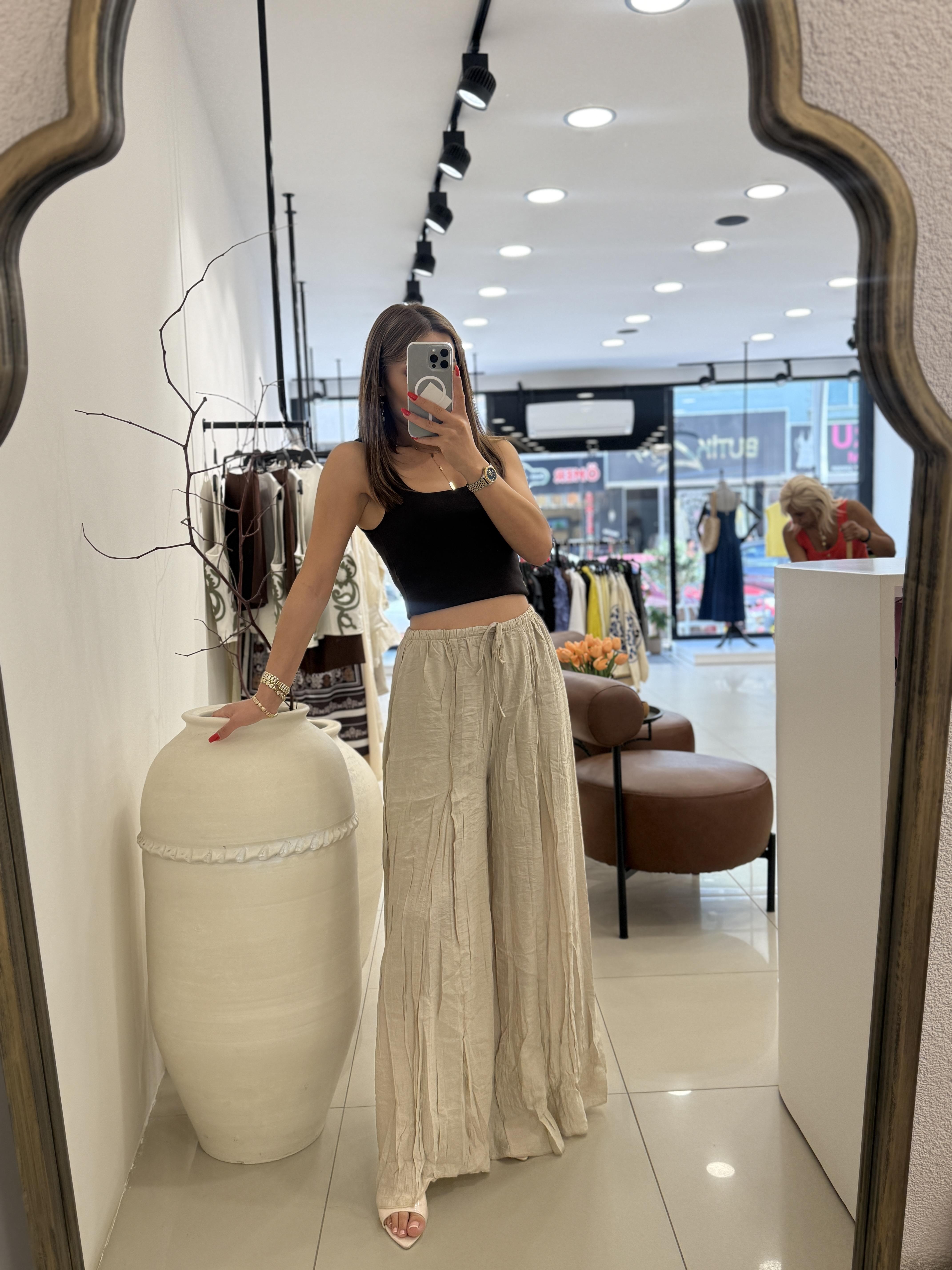 BURUŞUK GENİŞ PAÇA PANTOLON