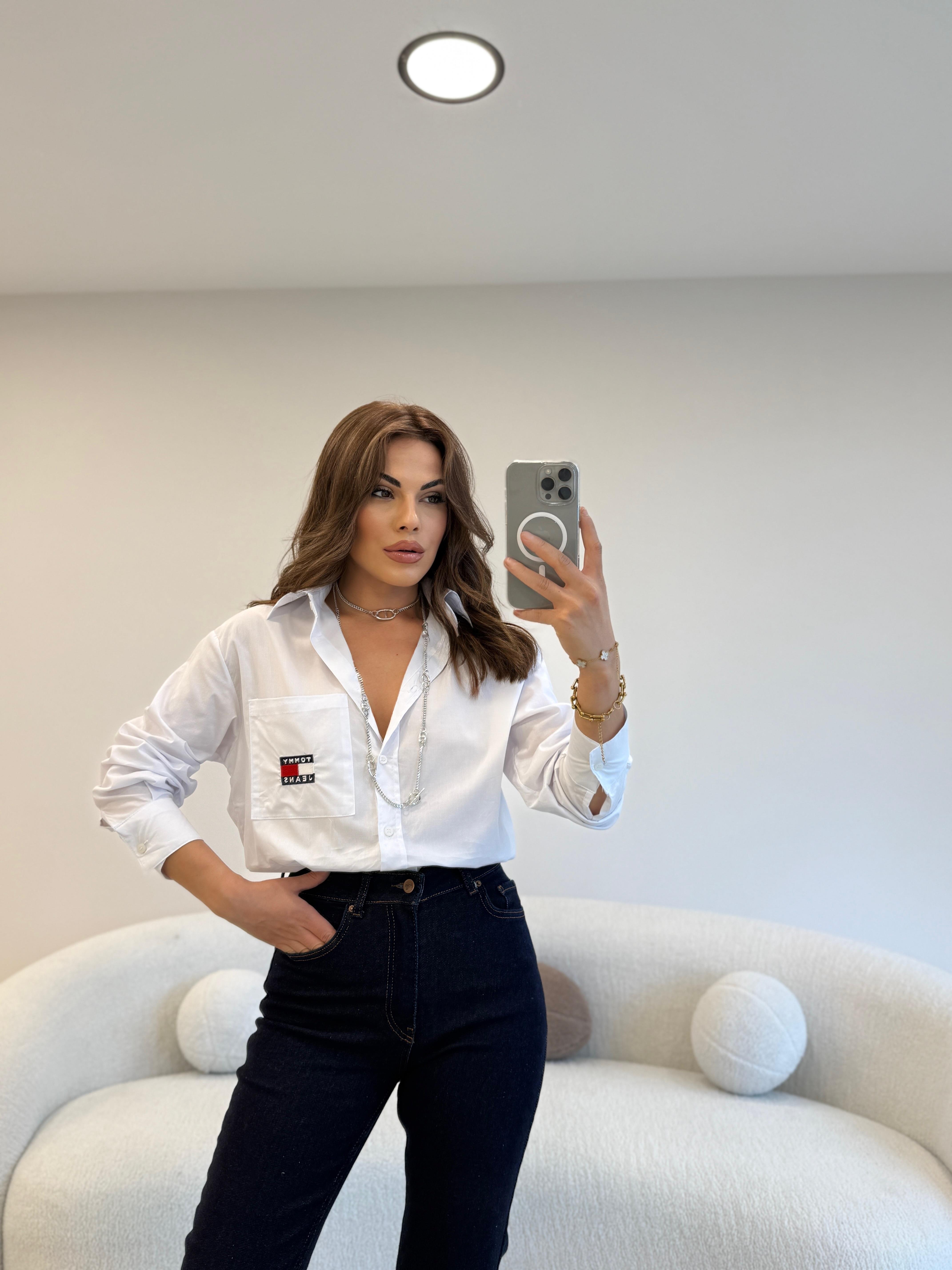 CEP İŞLEMELİ POPLİN GÖMLEK