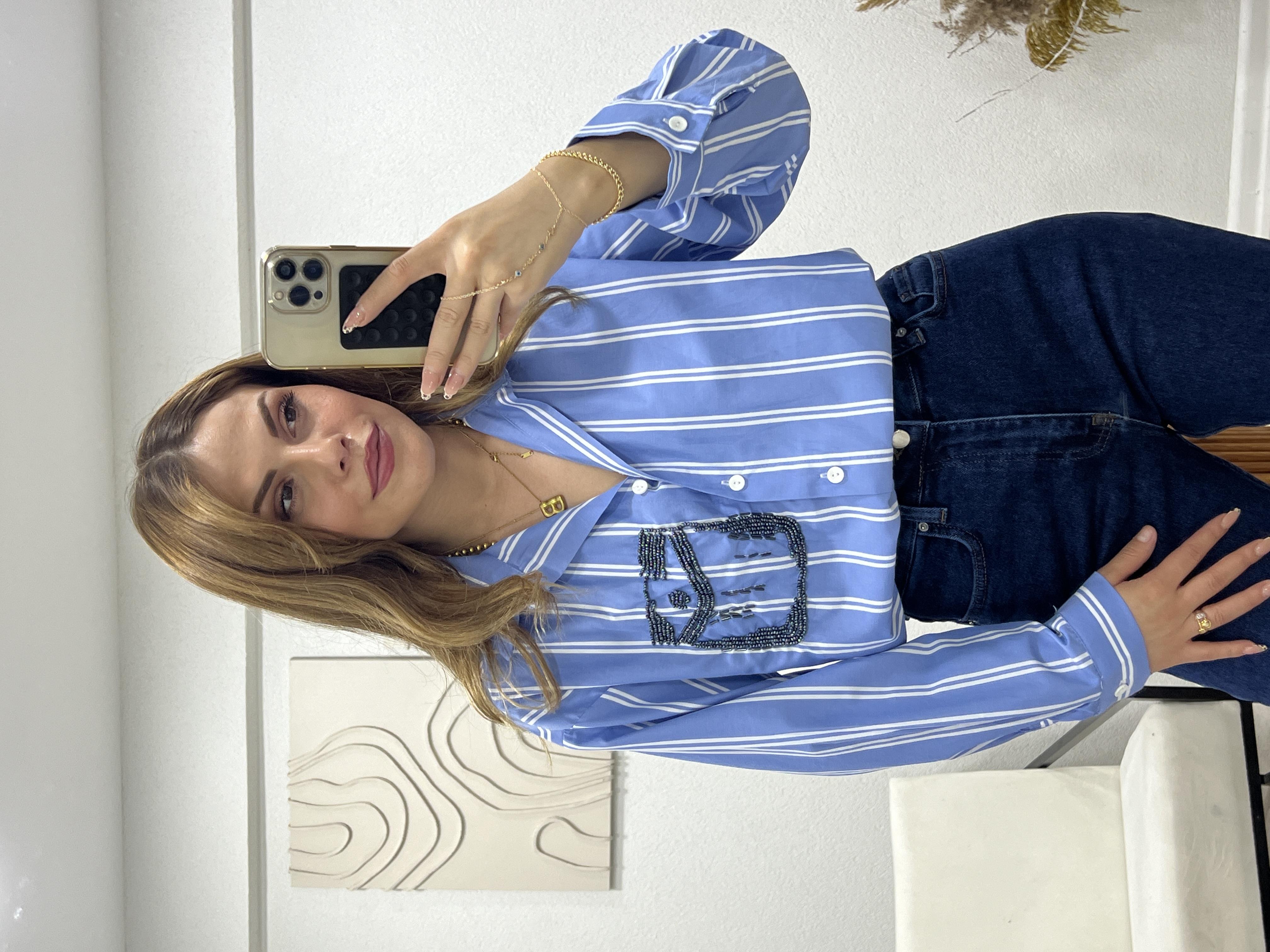 CEP KISMI TAŞLI ÇİZGİLİ GÖMLEK 