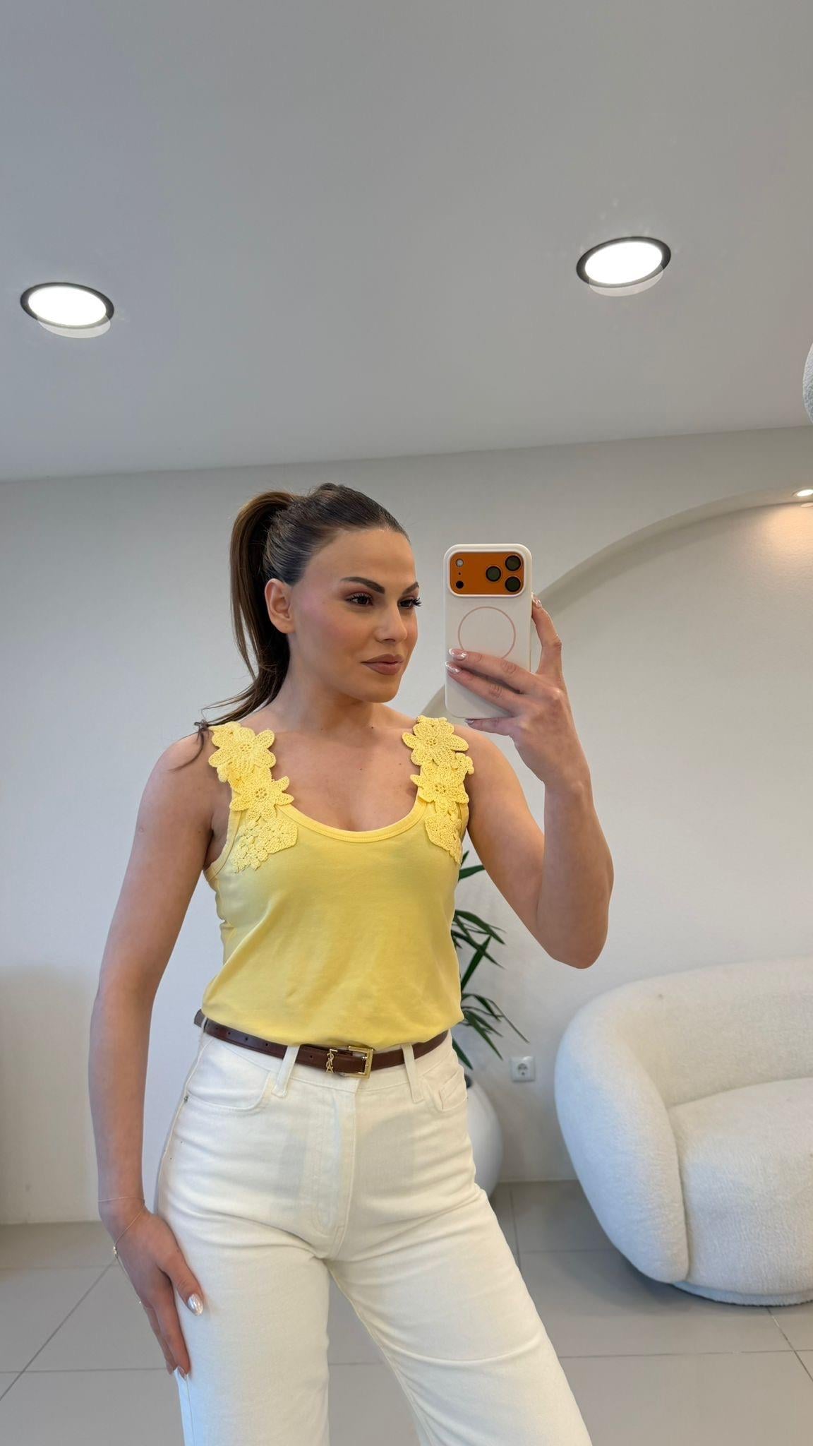 ÇİÇEK İŞLEMELİ ATLET SARI