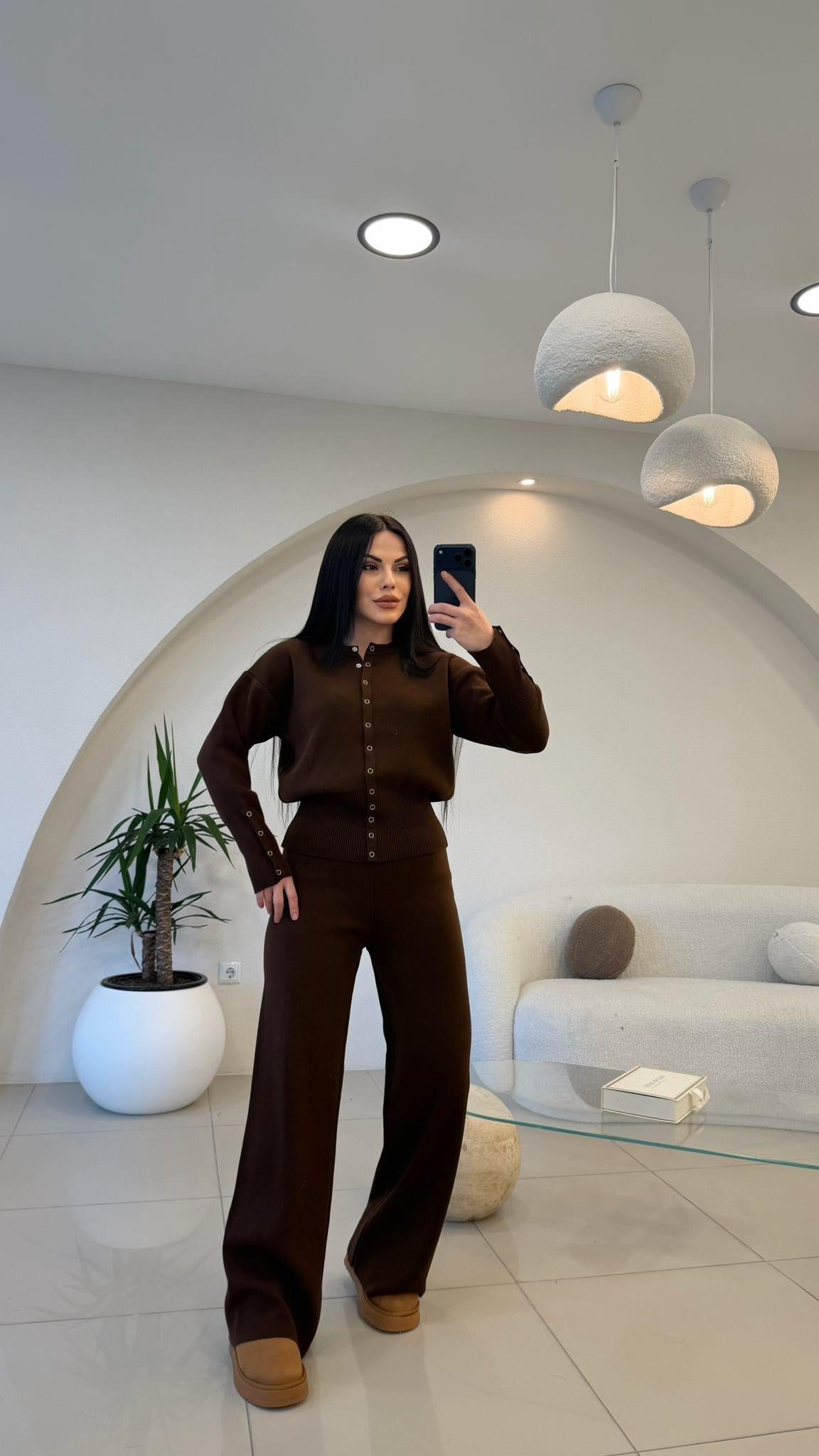 ÇITÇIT DETAYLI TRİKO TAKIM KAHVE