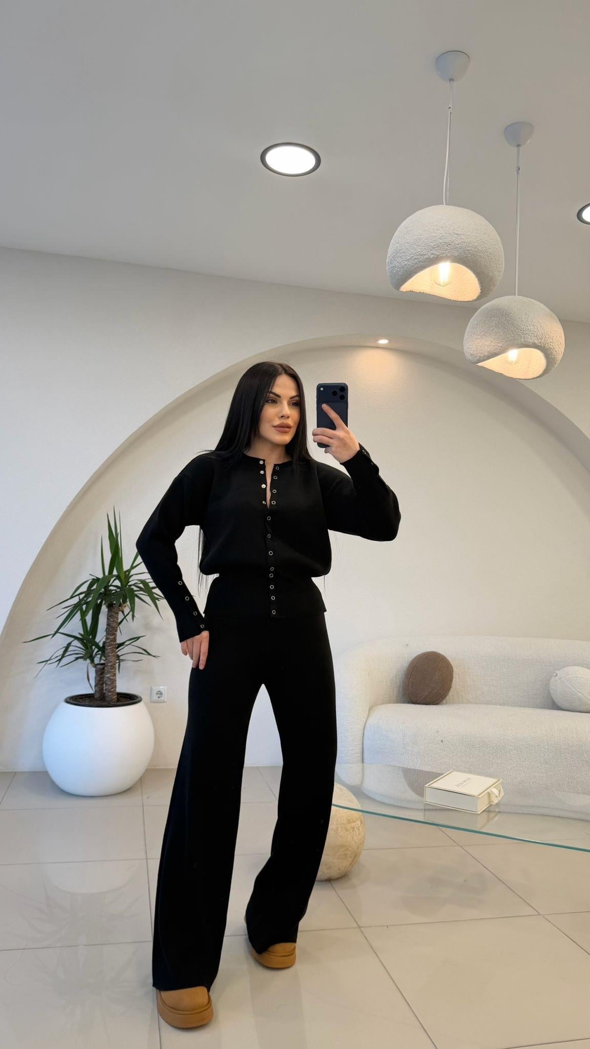 ÇITÇIT DETAYLI TRİKO TAKIM SİYAH