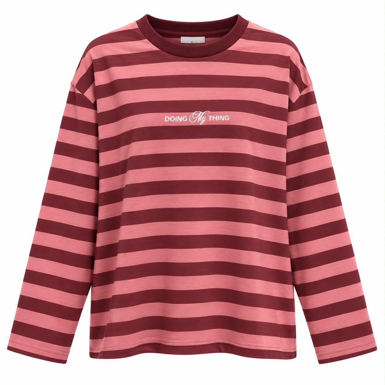 Çizgili Basic Sweatshırt Bordolu