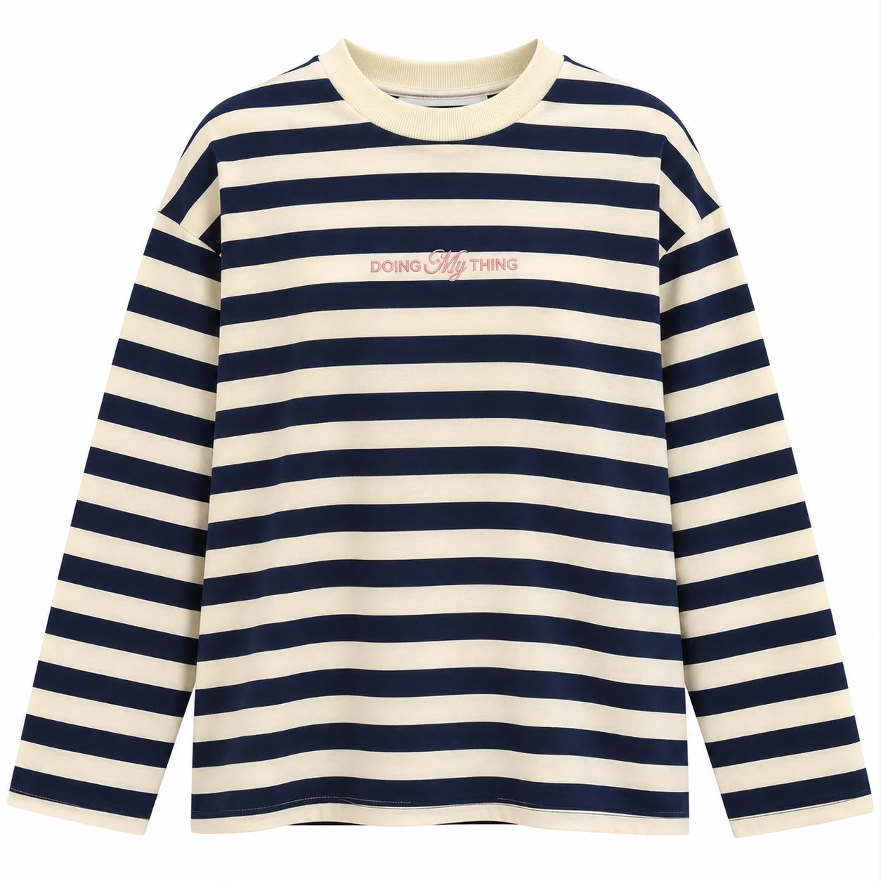 Çizgili Basic Sweatshırt Lacivertli