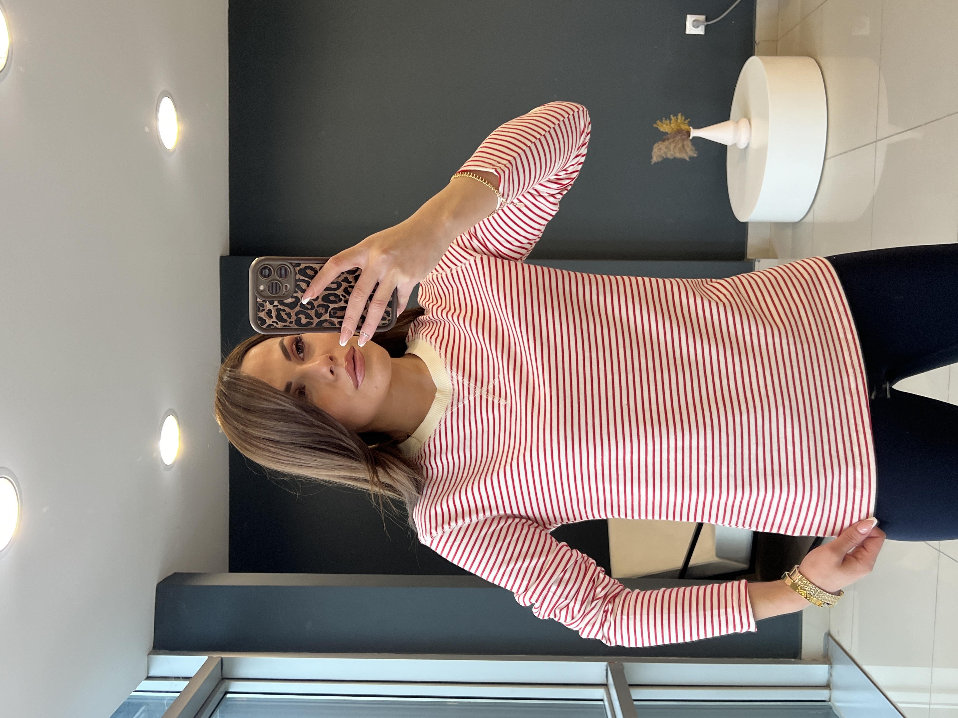 ÇİZGİLİ KIRMIZI PAMUK BASİC