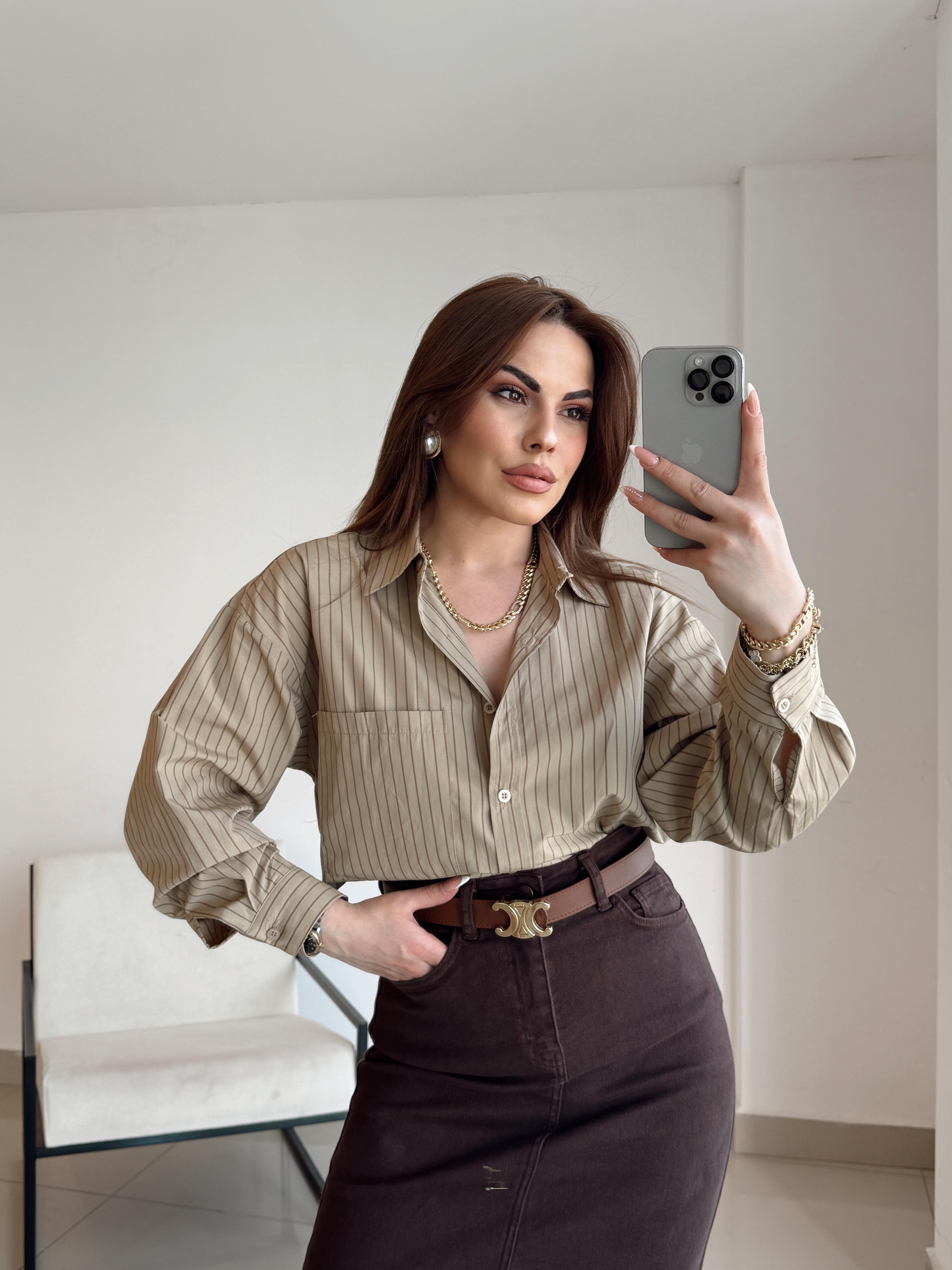 ÇİZGİLİ POPLİN GÖMLEK OLİV YEŞİL