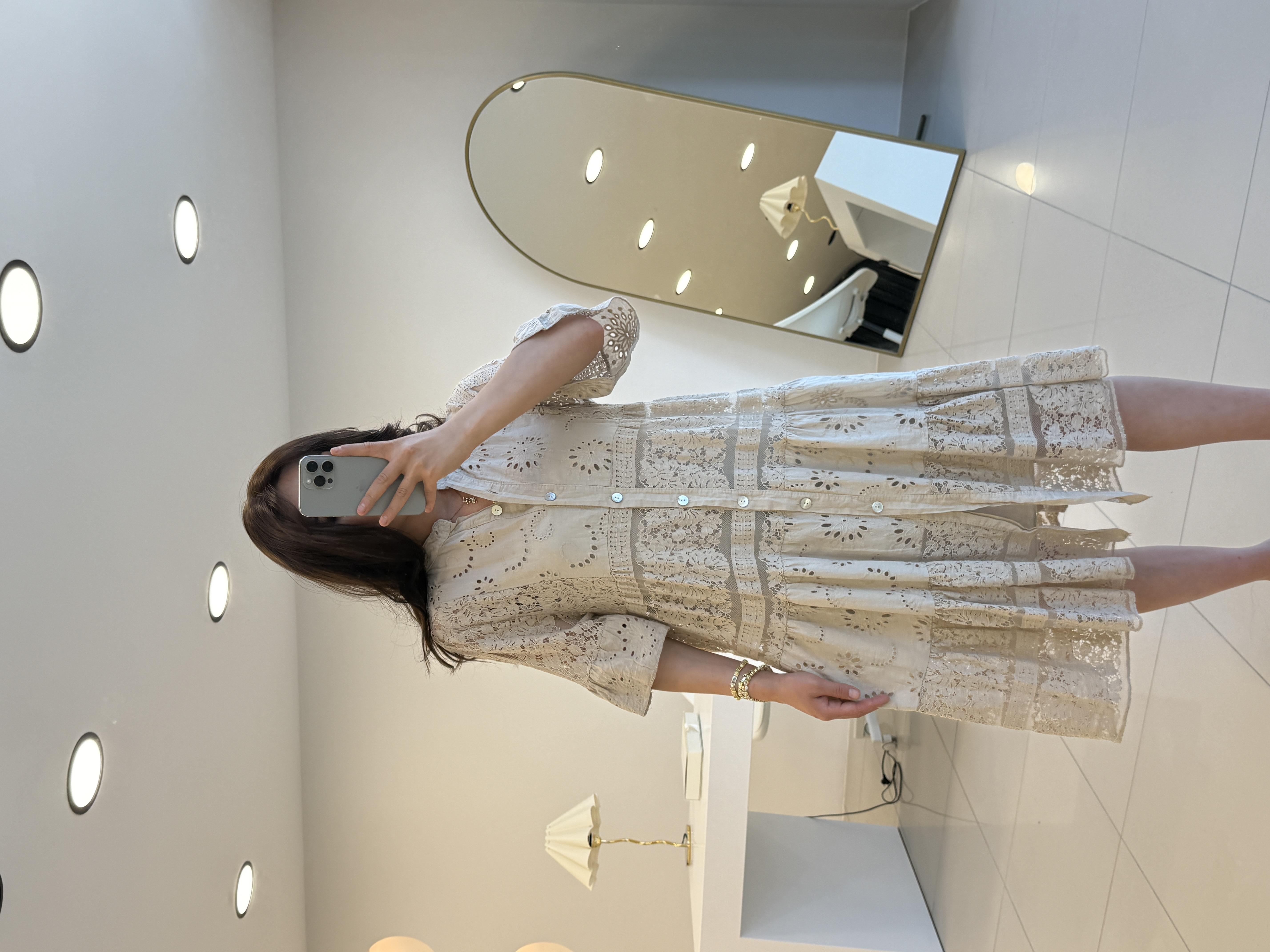 DANTELLİ KISA KOL PAMUKLU KETEN ELBİSE TAŞ