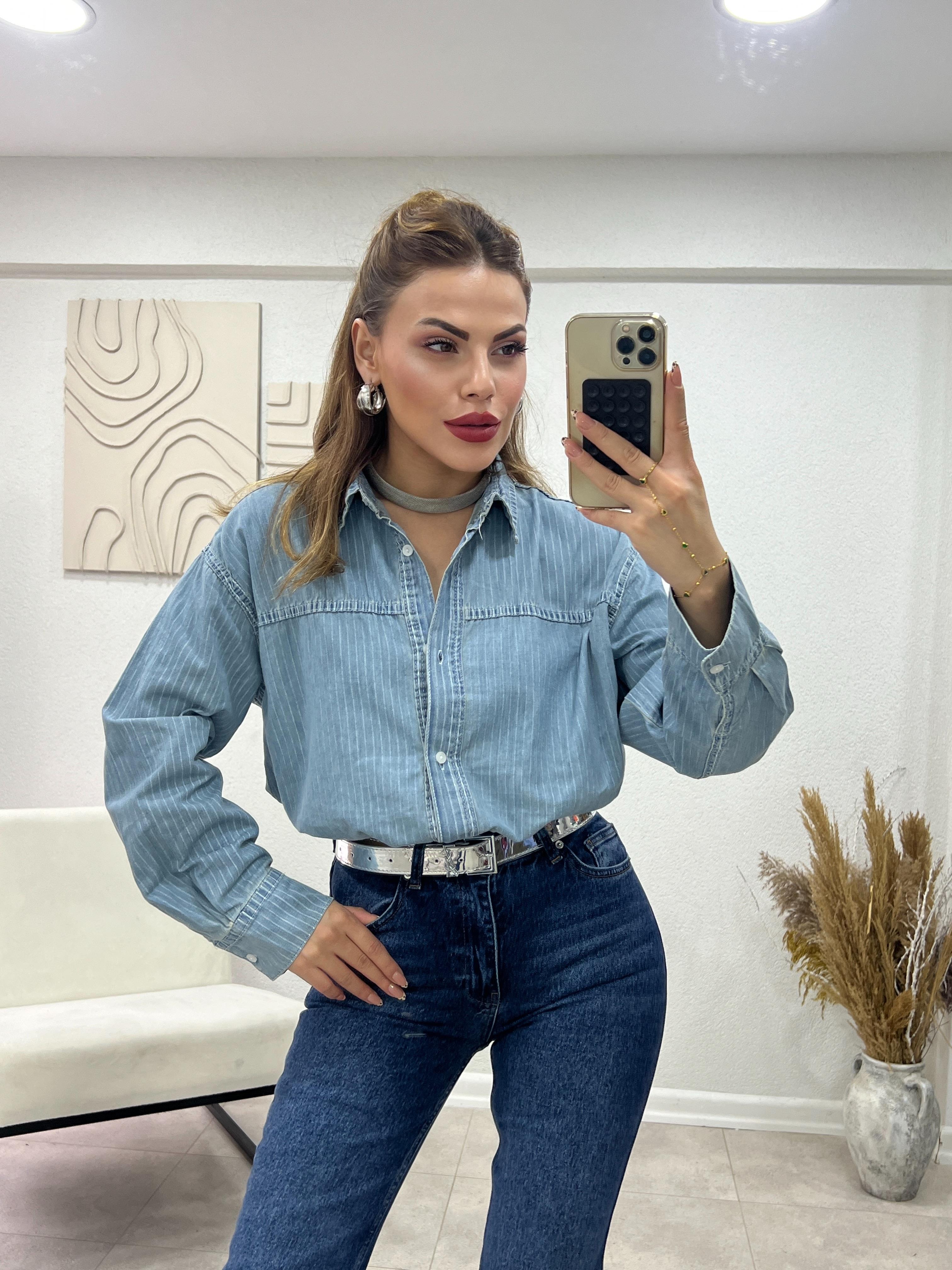 DENİM ÇİZGİLİ GÖMLEK