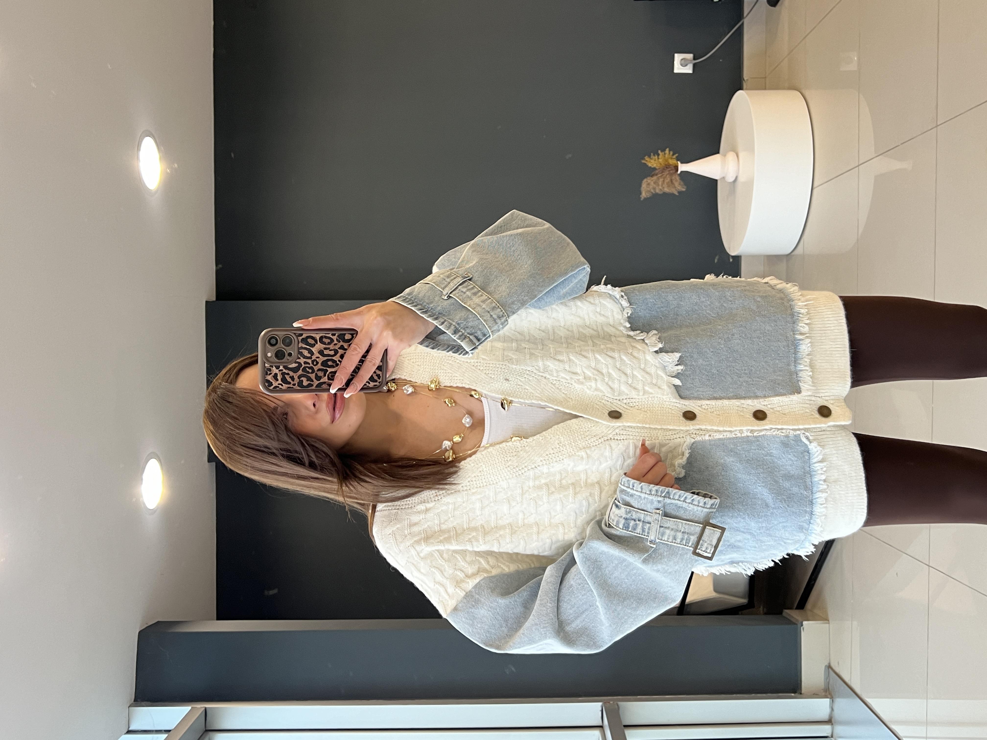 DENİM DETAYLI TWİST MODEL ÖRGÜ HIRKA