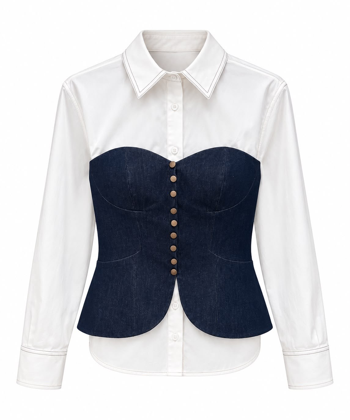 Denim Korse Detaylı Poplin Gömlek