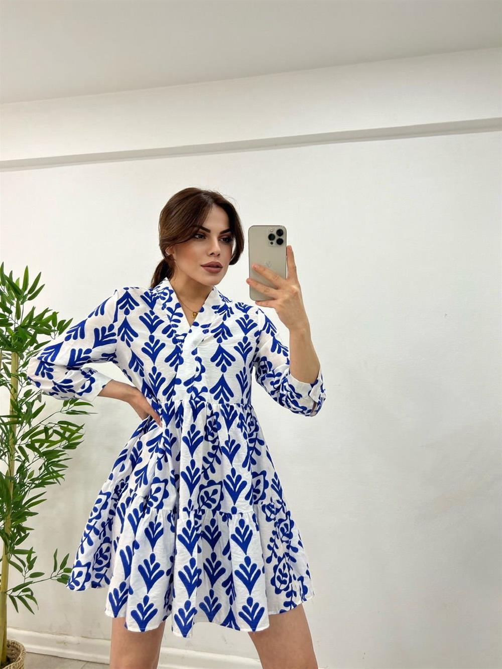 DESENLİ KETEN ELBİSE