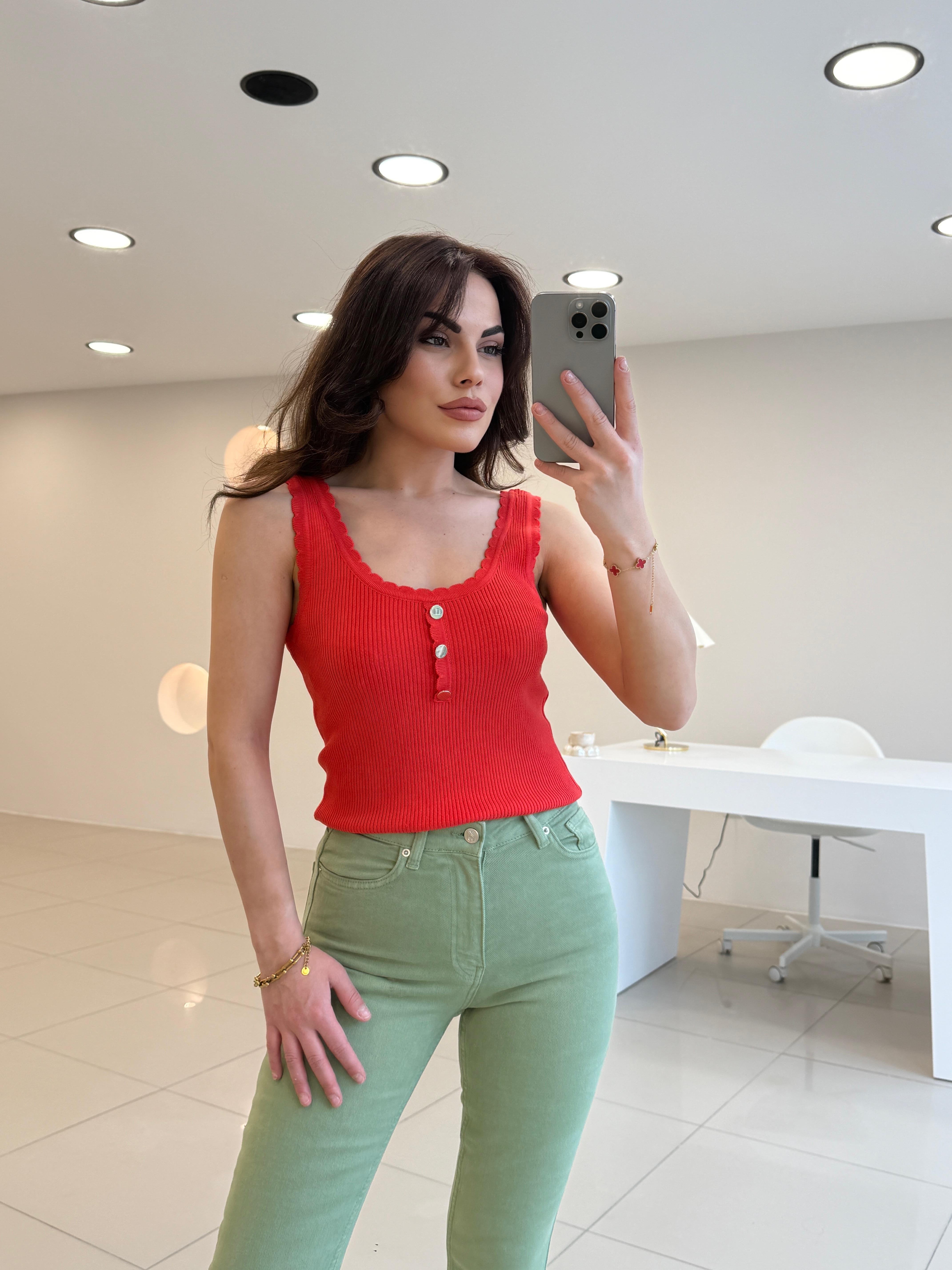 DİLVİN FİTİLLİ DÜĞMELİ ATLET  KIRMIZI