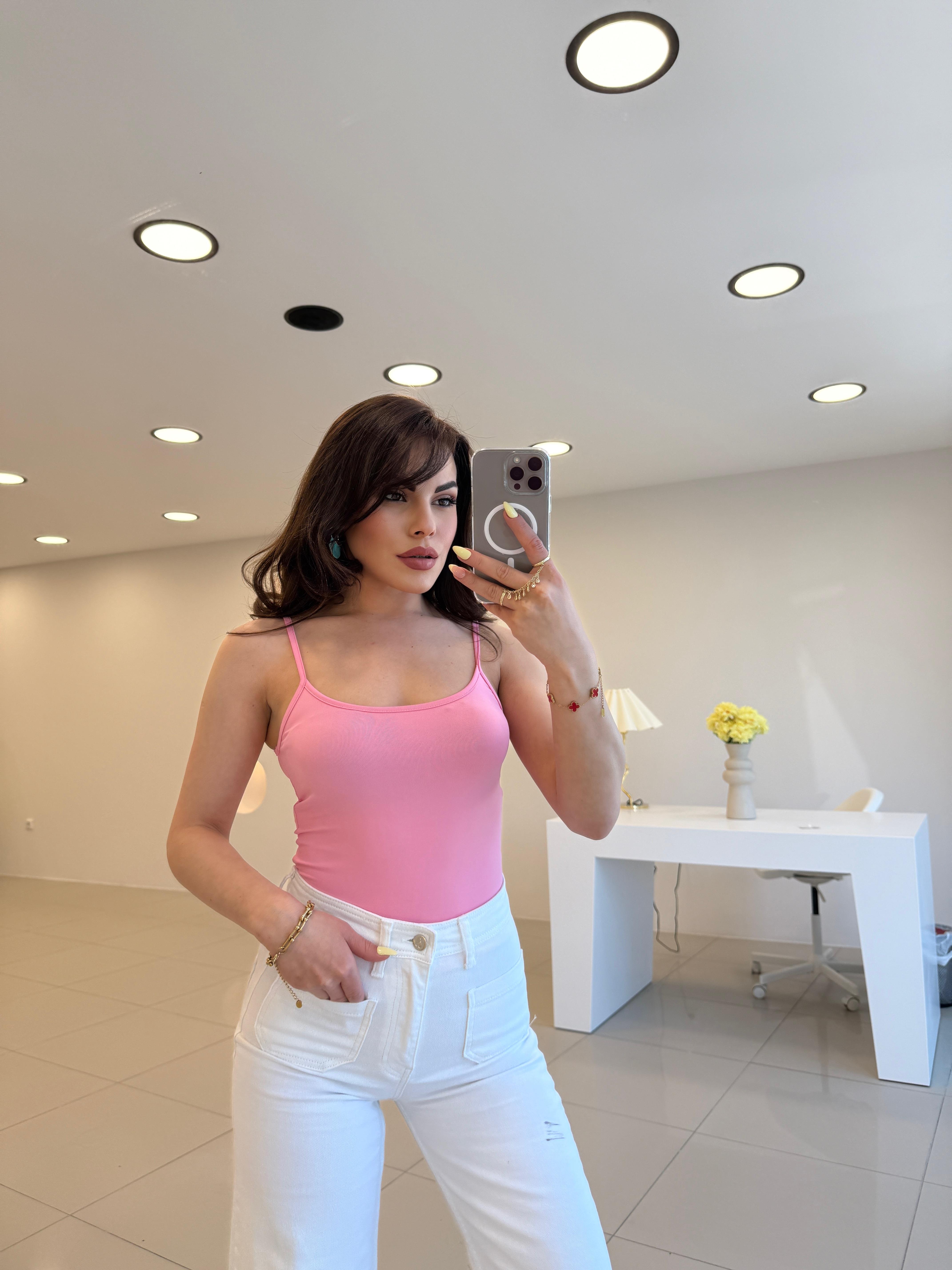 DİLVİN İP ASKILI ATLET PEMBE