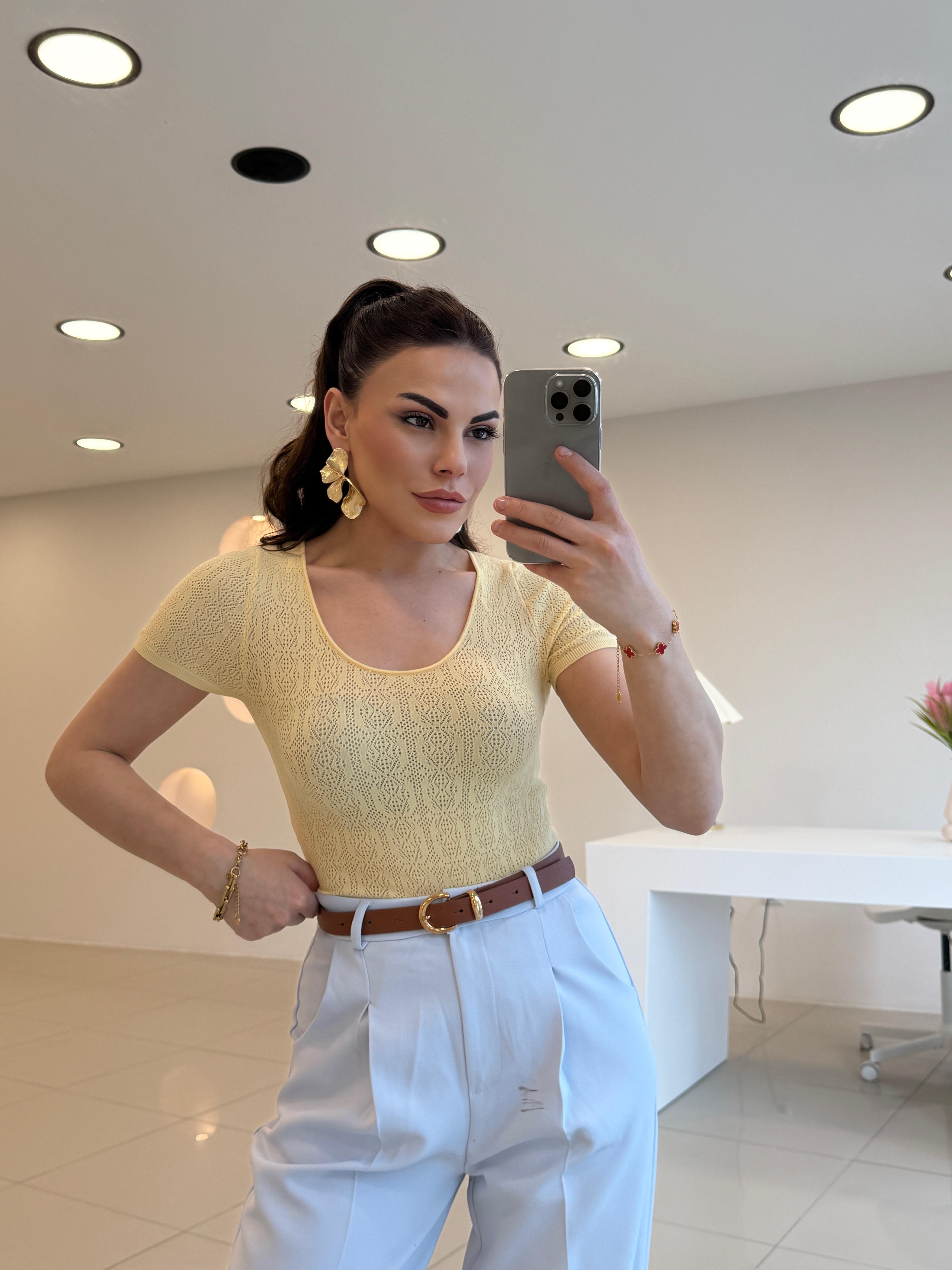 DİLVİN KISA KOL MERSERİZE SARI