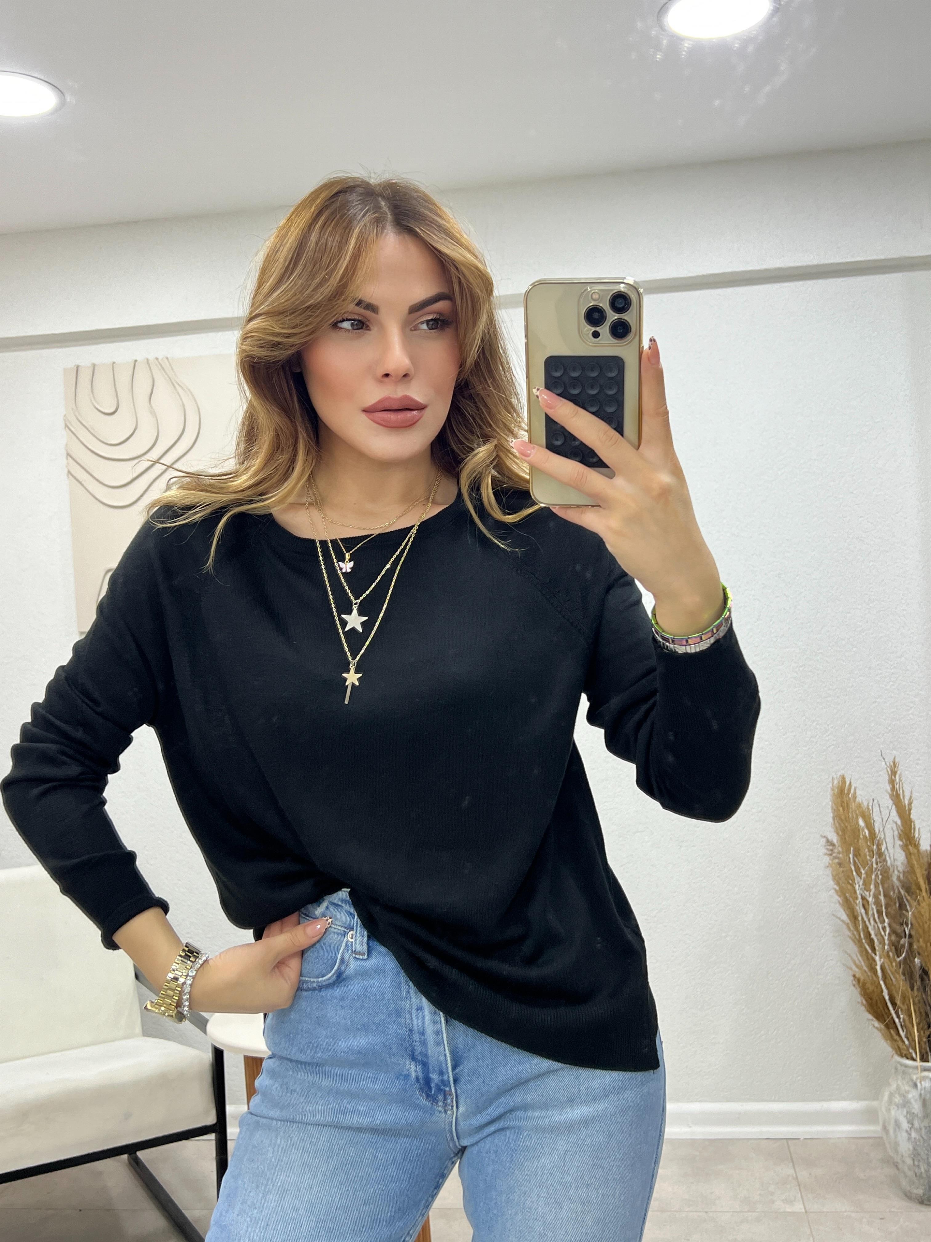 DİLVİN UZUN KOLLU İNCE TRİKO SİYAH