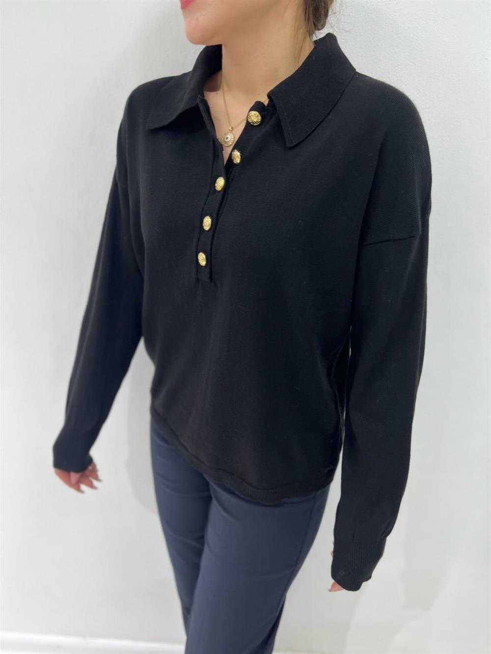 DÜĞMELİ SİYAH  TRİKO