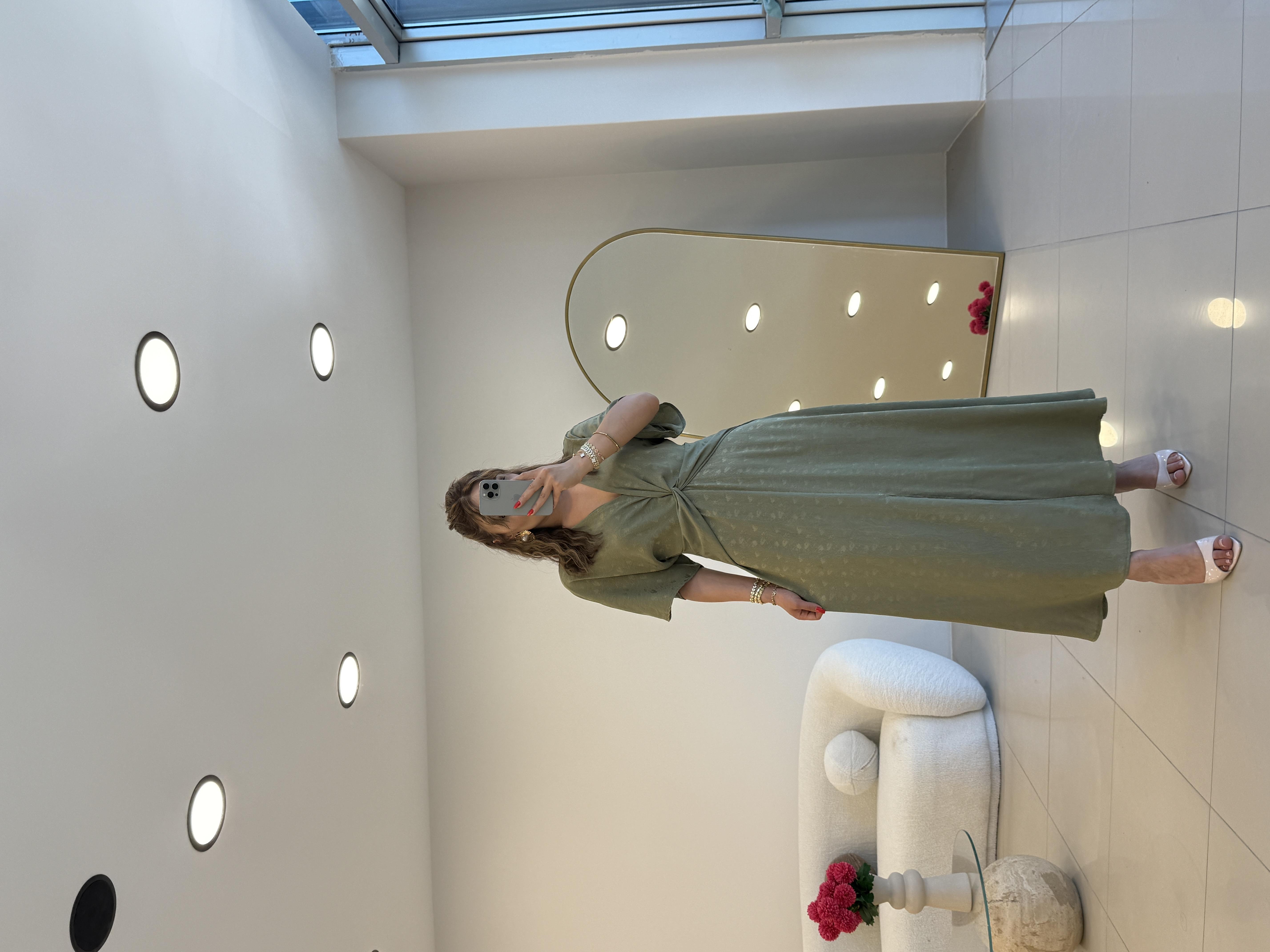 DÜĞÜMLÜ KISA KOL ELBİSE YEŞİL